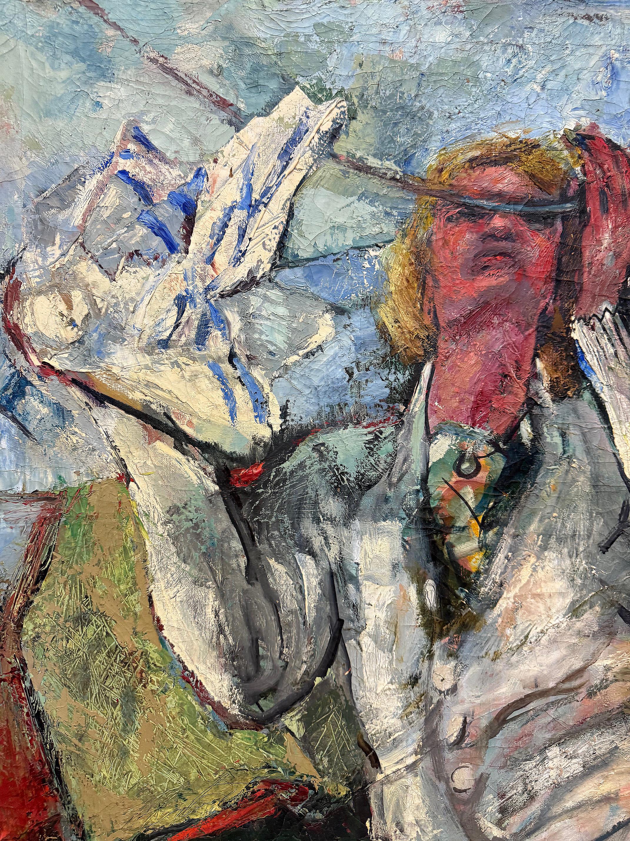 1950er Jahre Mitte des Jahrhunderts übergroßes abstraktes Ölgemälde einer Frau, neu gerahmt (Moderne der Mitte des Jahrhunderts) im Angebot