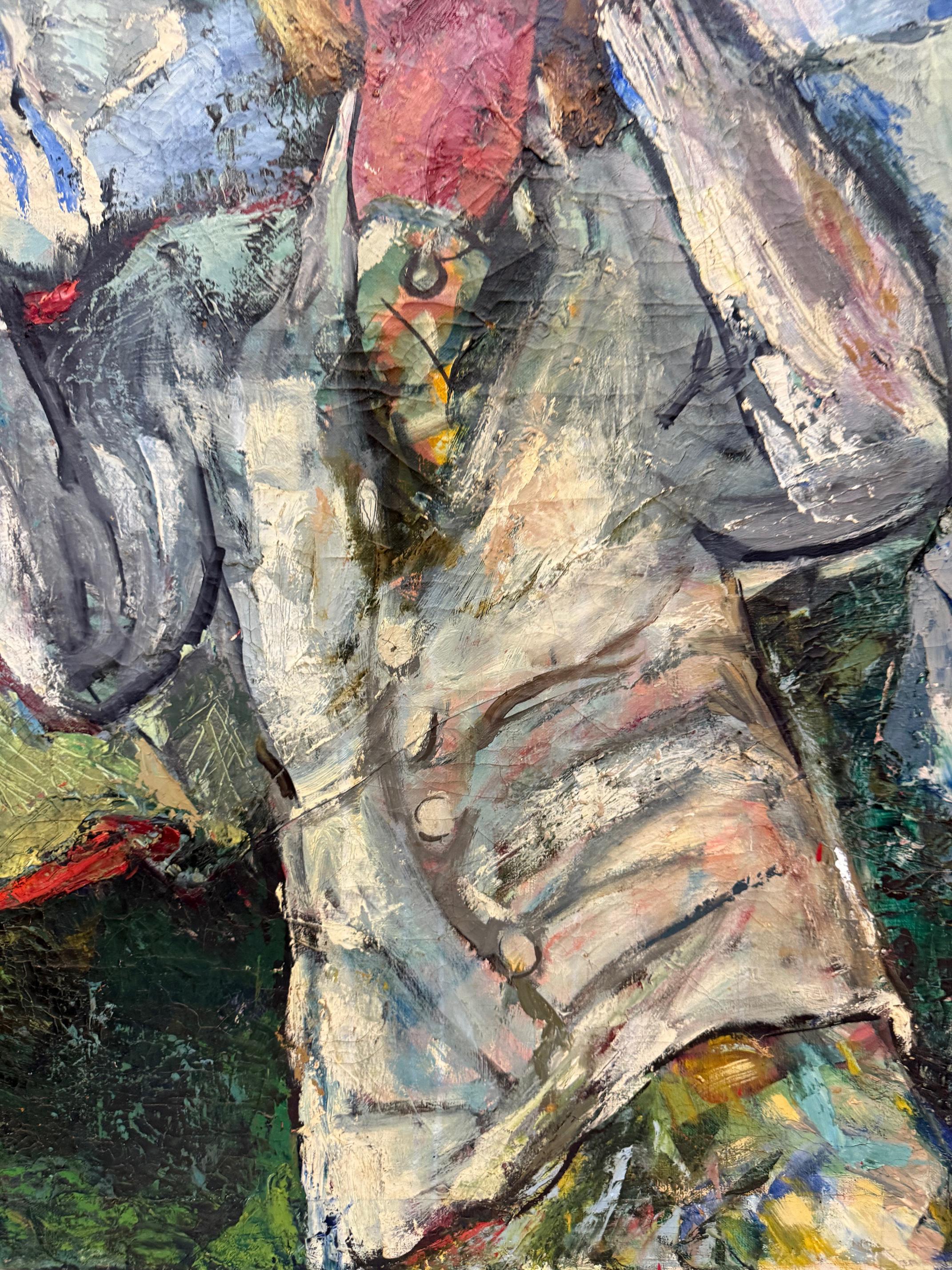 1950er Jahre Mitte des Jahrhunderts übergroßes abstraktes Ölgemälde einer Frau, neu gerahmt (20. Jahrhundert) im Angebot