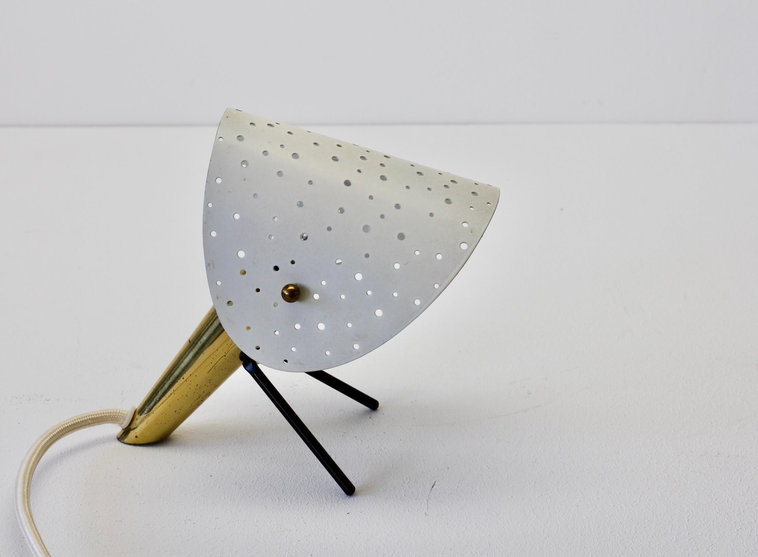 German 1950s Midcentury Perforated Metal & Brass Table Lamp or Desk Light by Ernst Igl
