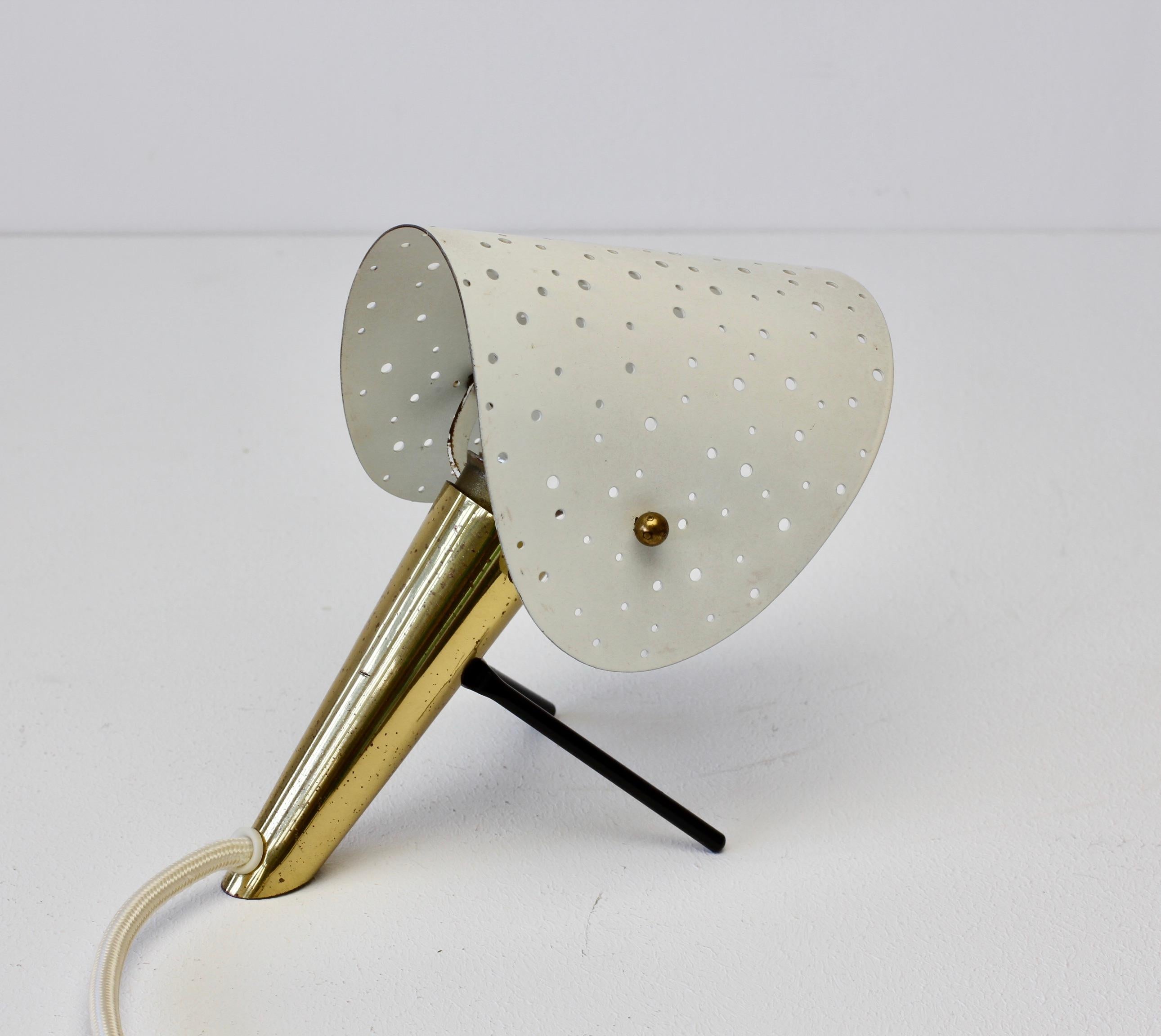Painted 1950s Midcentury Perforated Metal & Brass Table Lamp or Desk Light by Ernst Igl