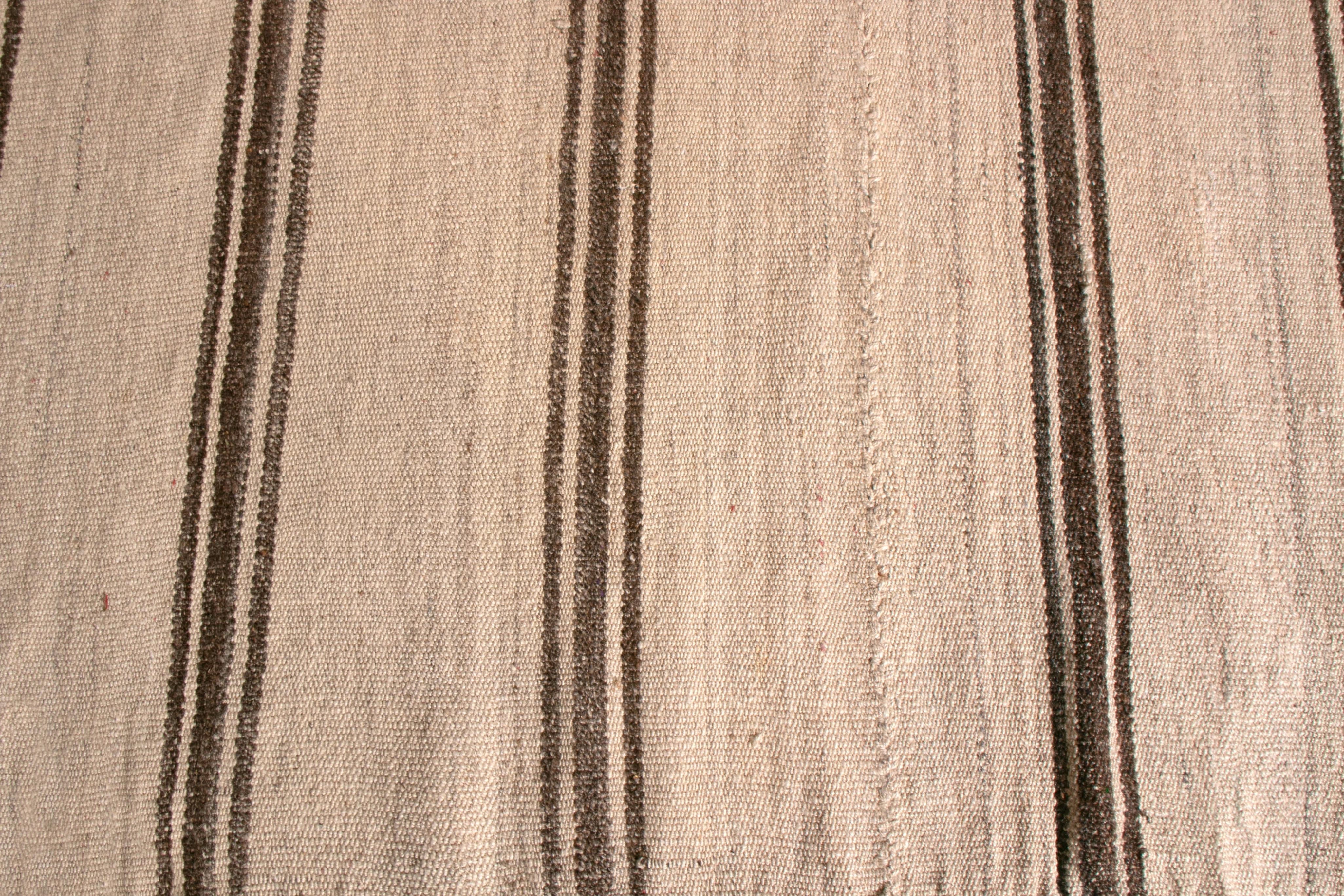 Mid-20th Century 1950s Midcentury Persian Kilim Beige Brown Striped Vintage Flat-Weave