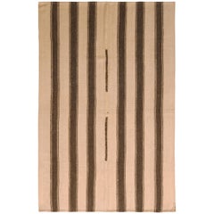 1950s Midcentury Persian Kilim Beige Brown Striped Vintage Flat-Weave
