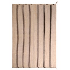 1950s Midcentury Persian Kilim Beige Brown Striped Vintage Flat-Weave
