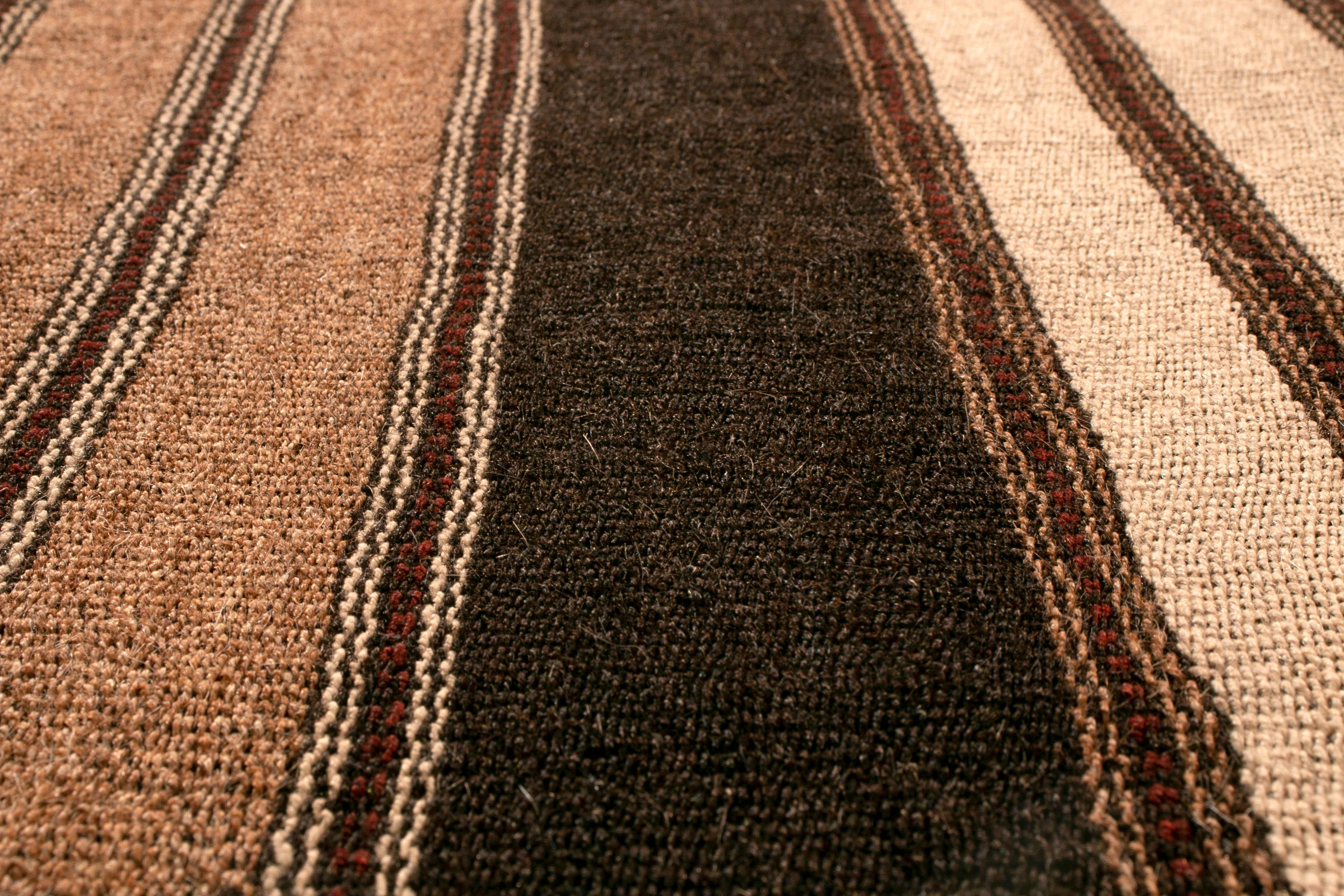 1950s Midcentury Persian Kilim Black and Beige-Brown Striped Flat-Weave In Good Condition In Long Island City, NY
