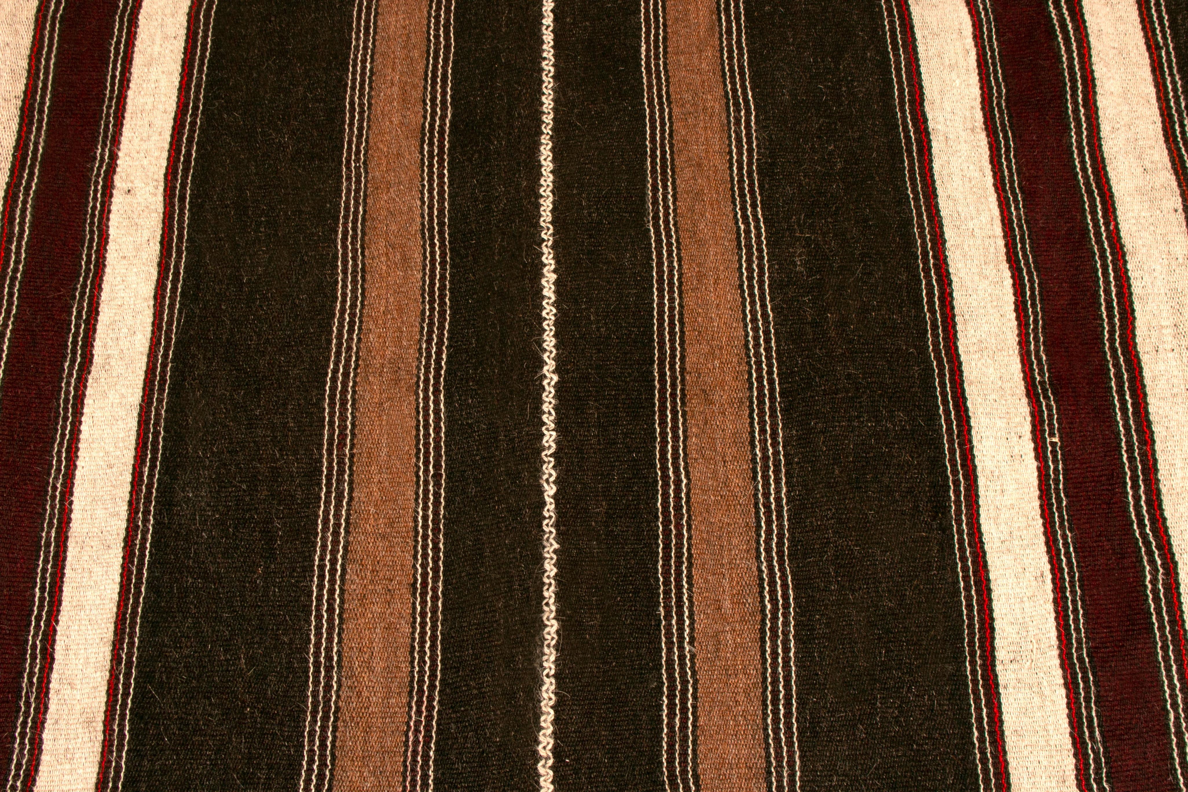 Mid-20th Century 1950s Midcentury Persian Kilim Black and Beige-Brown Striped Vintage Flat-Weave
