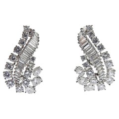 1950s Mid Century Platinum Diamond Earrings