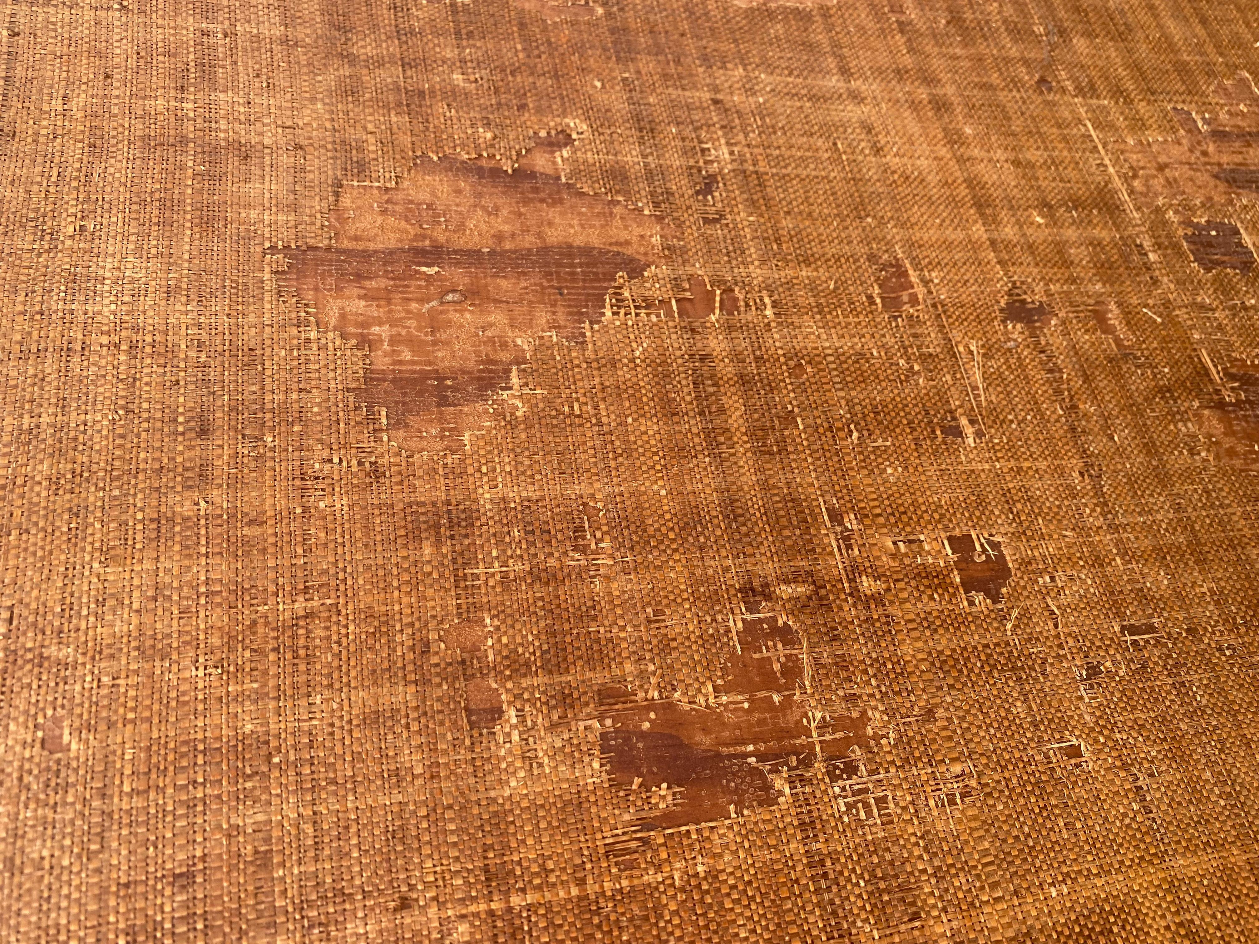 1950s Mid Century Rattan Grasscloth Streamline Wood Desk For Sale 6
