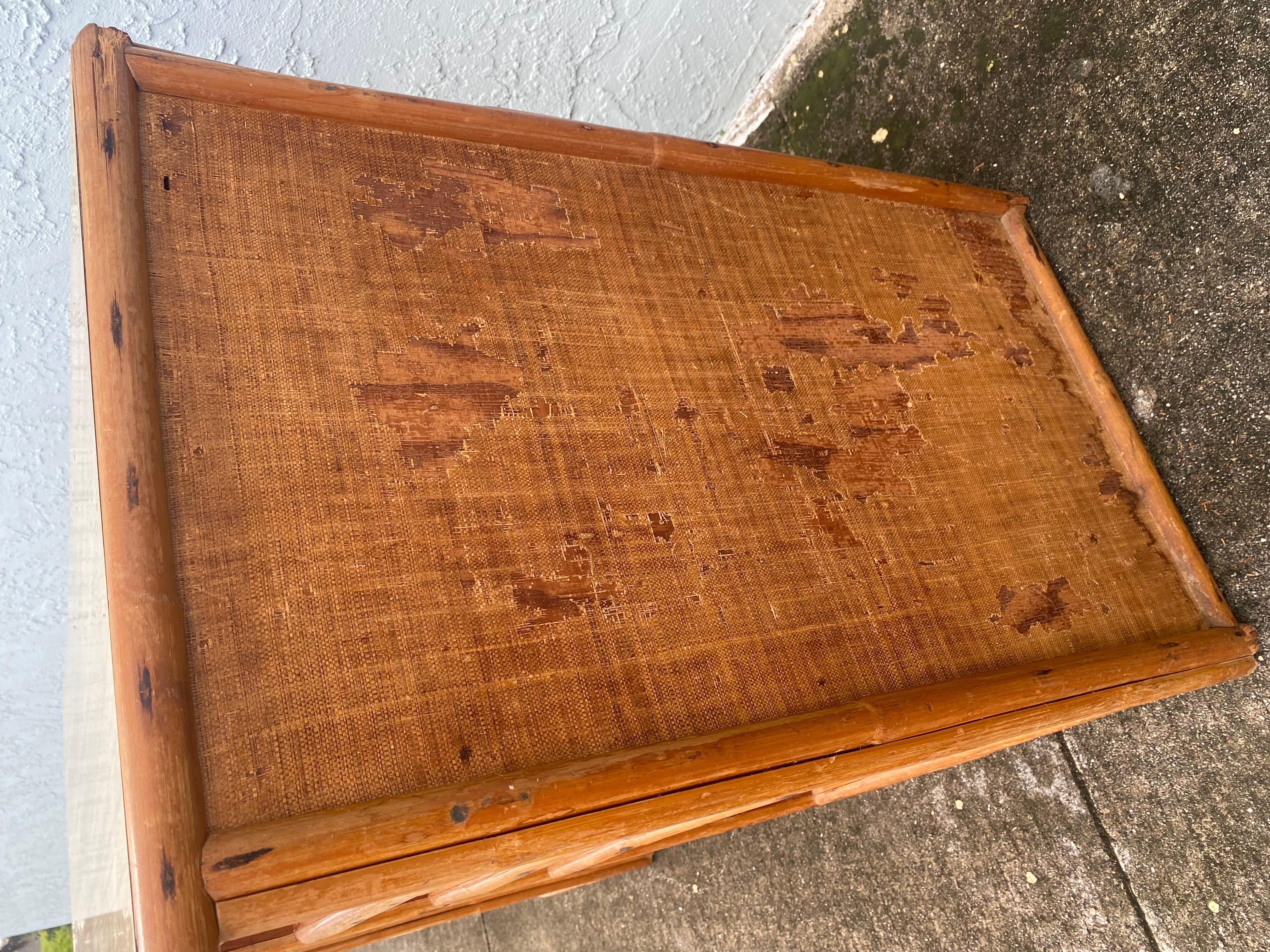 1950s Mid Century Rattan Grasscloth Streamline Wood Desk For Sale 7