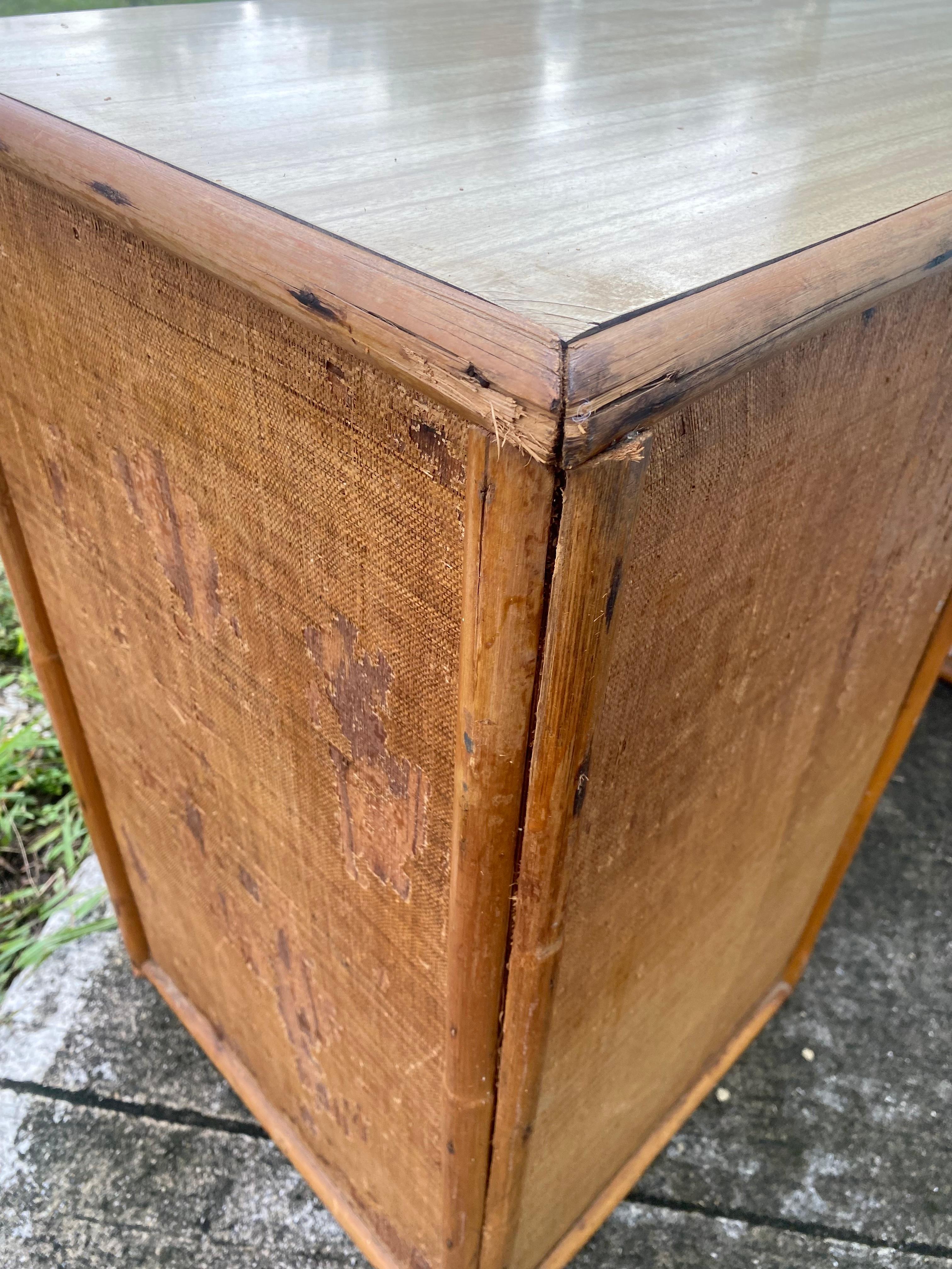 1950s Mid Century Rattan Grasscloth Streamline Wood Desk For Sale 8