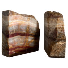 Mid Century Raw Agate Stone Slab Bookends, circa 1950s