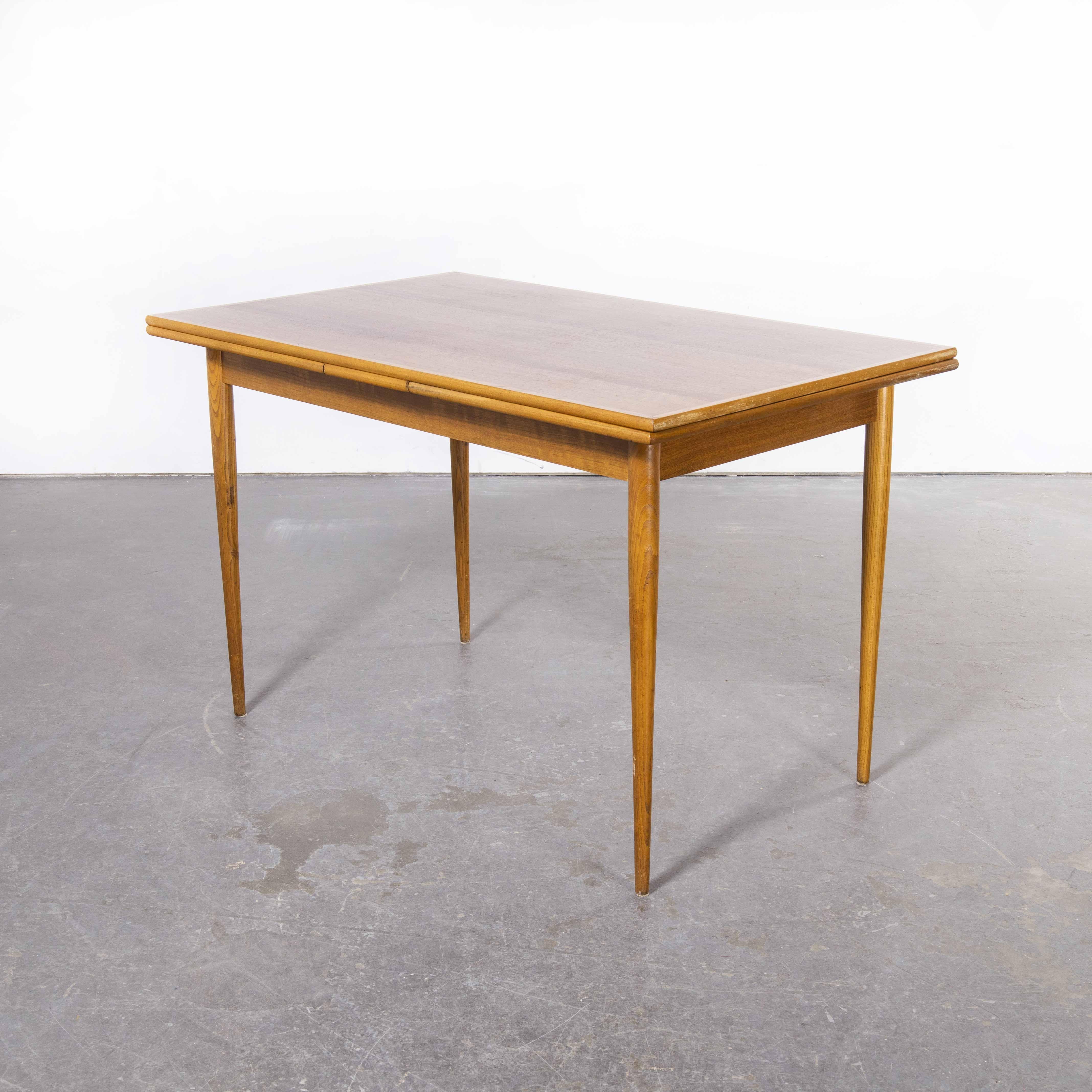 1950’s mid century rectangular extending dining table
1950’s mid century rectangular extending dining table. Superb practical piece of mid century furniture, a good size at 120cm length but easily extending to 220cm. Czech was a large producer of