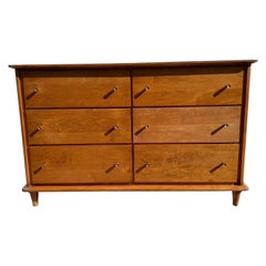 1950s Mid-Century Rock Maple Wood 6 Drawer Dresser