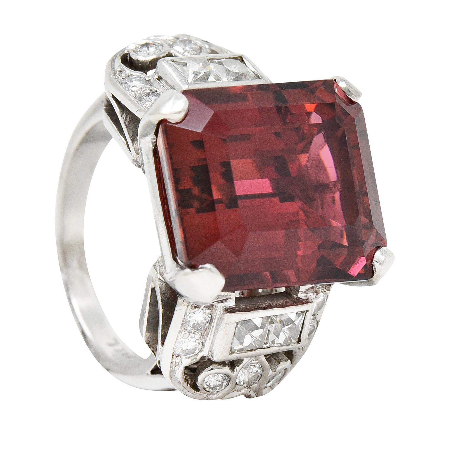 1950's Mid-Century Rubellite Diamond Palladium Cocktail Ring 5