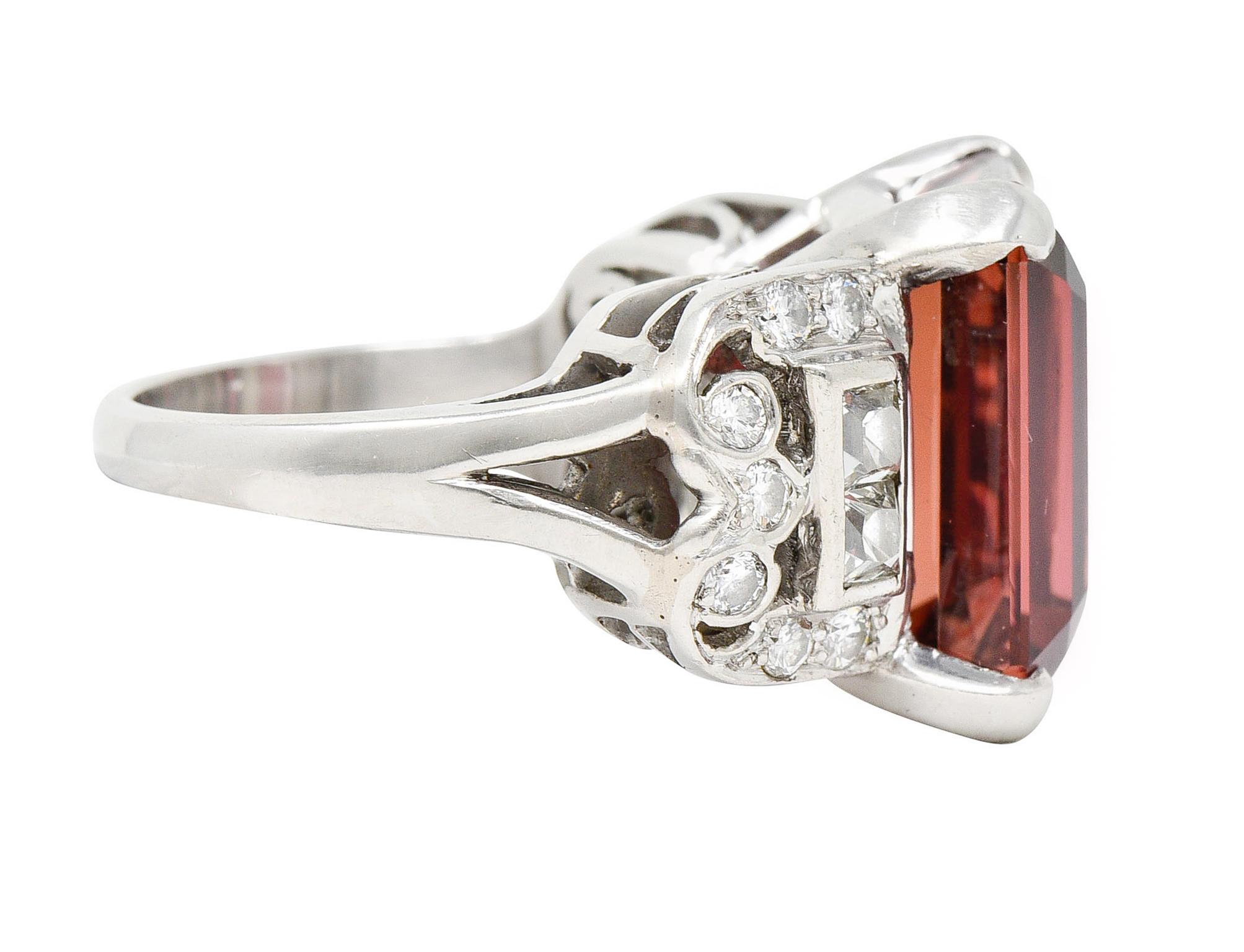 Retro 1950's Mid-Century Rubellite Diamond Palladium Cocktail Ring
