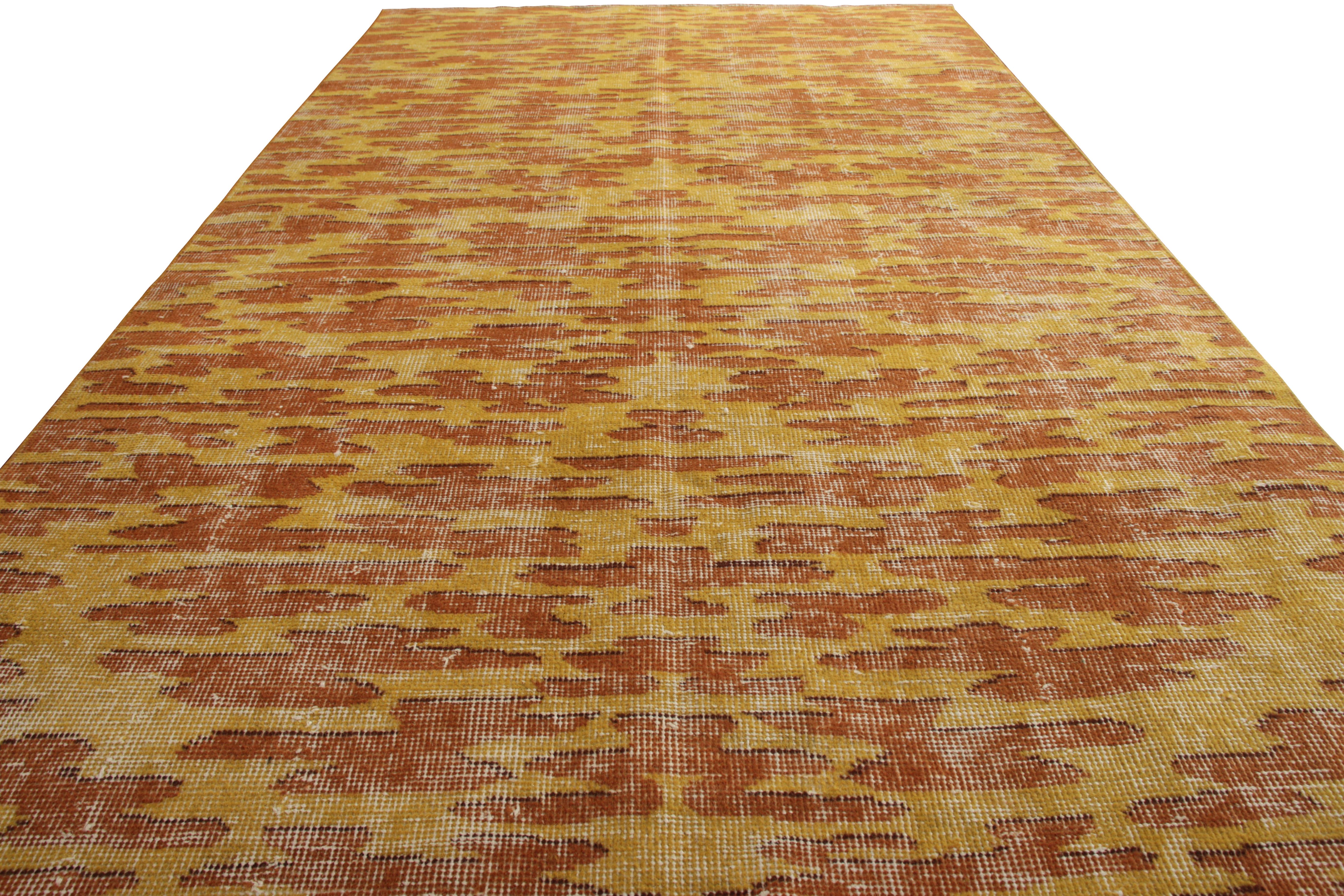 Mid-Century Modern 1950s Midcentury Rug Orange Yellow Vintage All-Over Pattern by Rug & Kilim For Sale