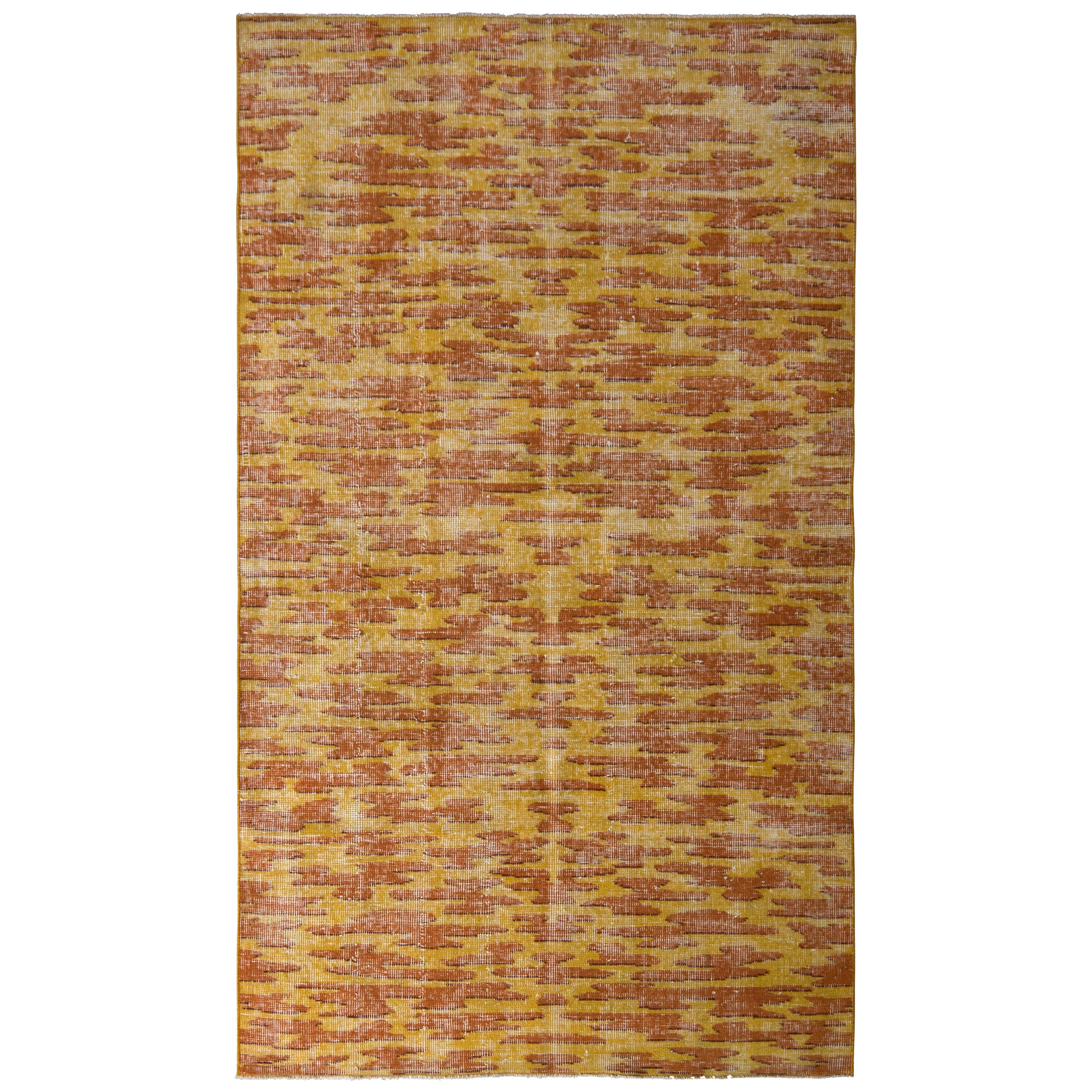 1950s Midcentury Rug Orange Yellow Vintage All-Over Pattern by Rug & Kilim For Sale