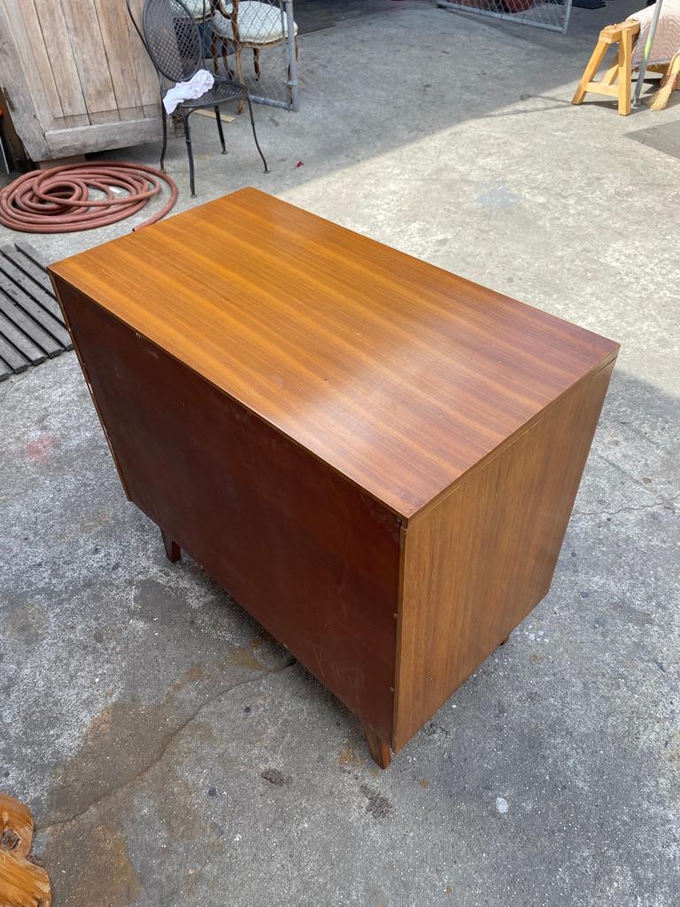 1950s Midcentury RWAY Walnut and Brass Dresser In Good Condition For Sale In Los Angeles, CA