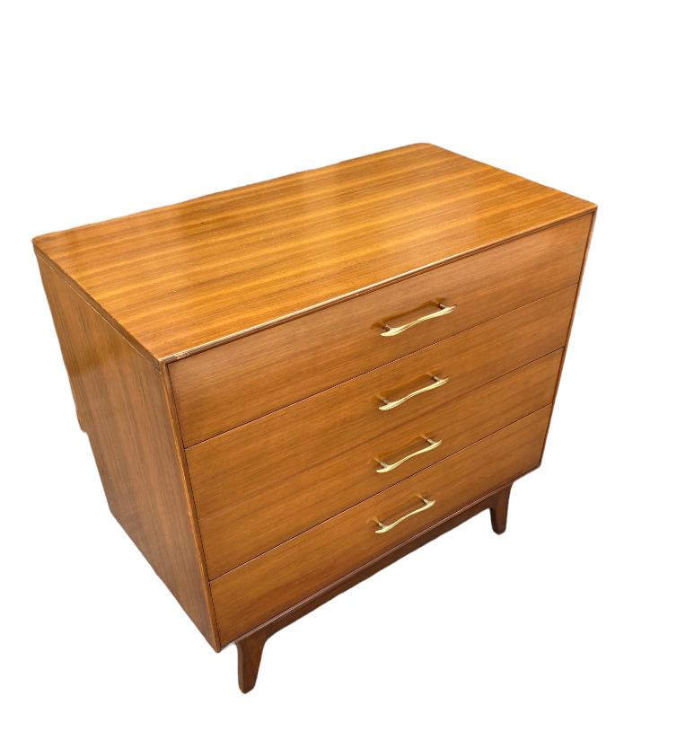 1950s Midcentury RWAY Walnut and Brass Dresser For Sale 1