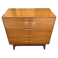 Vintage 1950s Midcentury RWAY Walnut and Brass Dresser