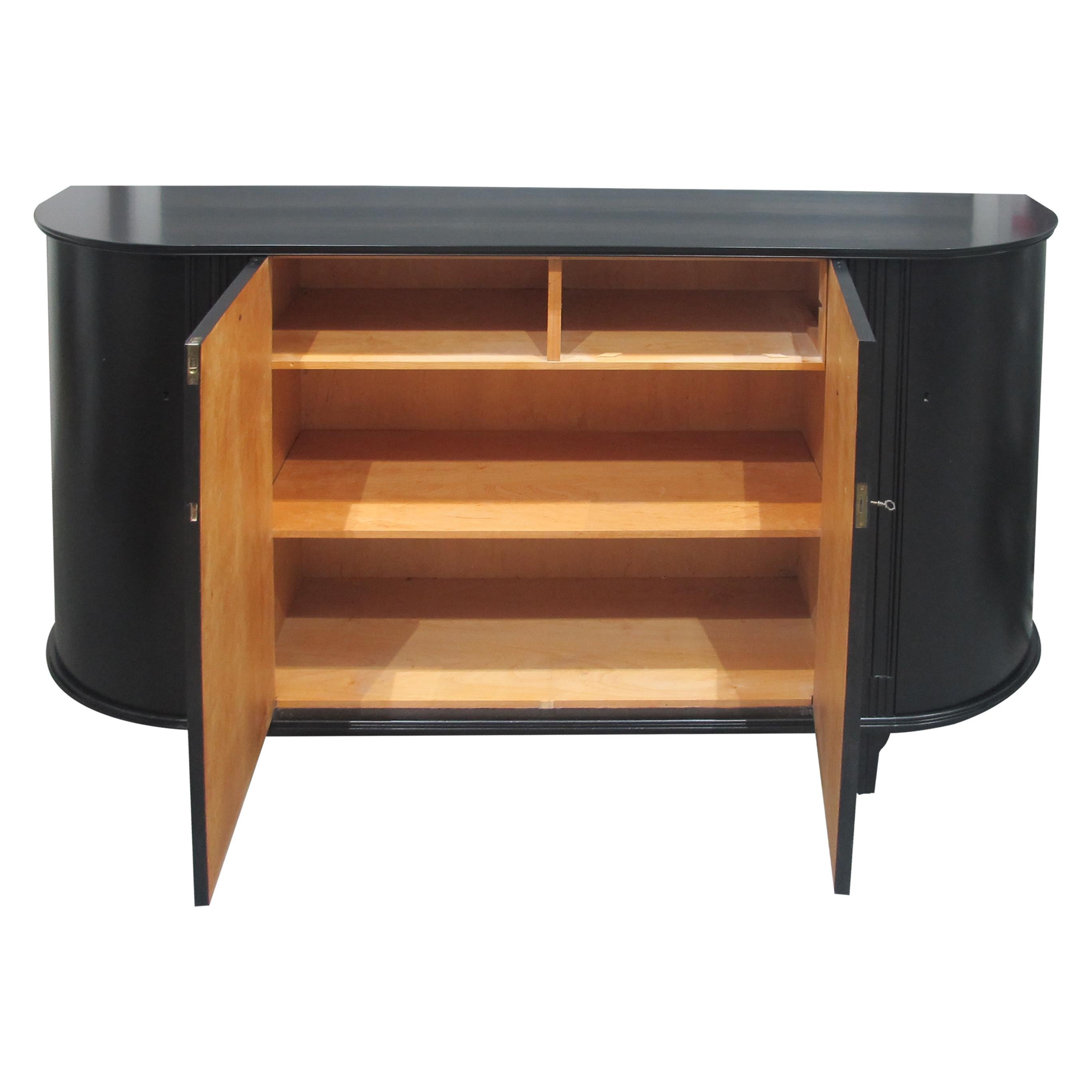 Painted 1950s Midcentury Scandinavian Large Black Tall Bow Fronted Sideboard Credenza