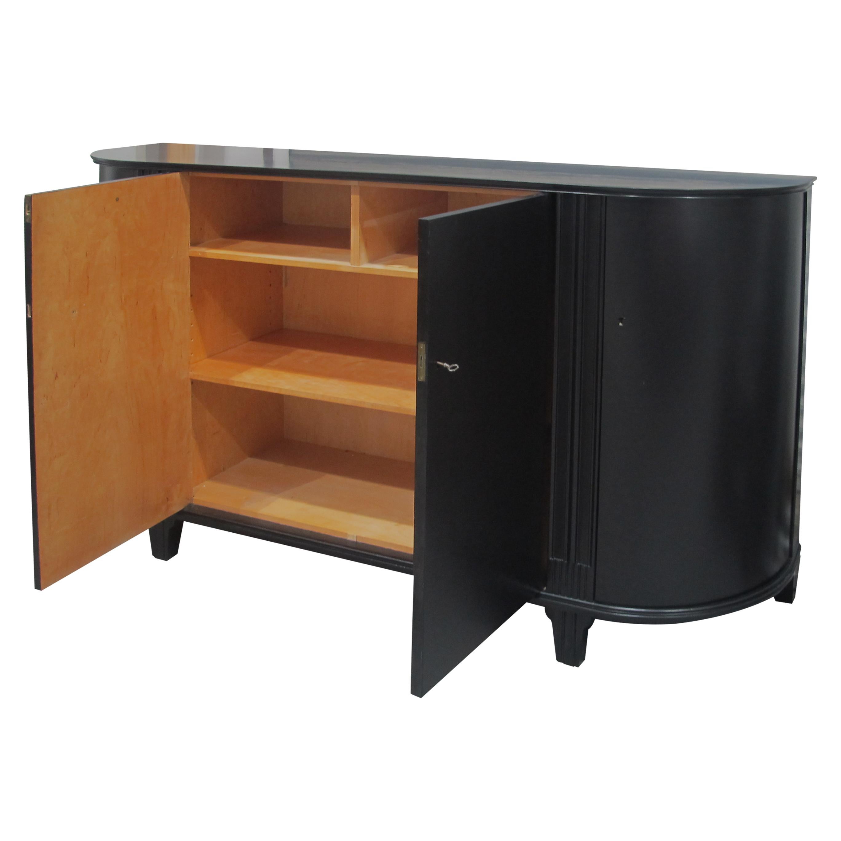 1950s Midcentury Scandinavian Large Black Tall Bow Fronted Sideboard Credenza In Good Condition In London, GB