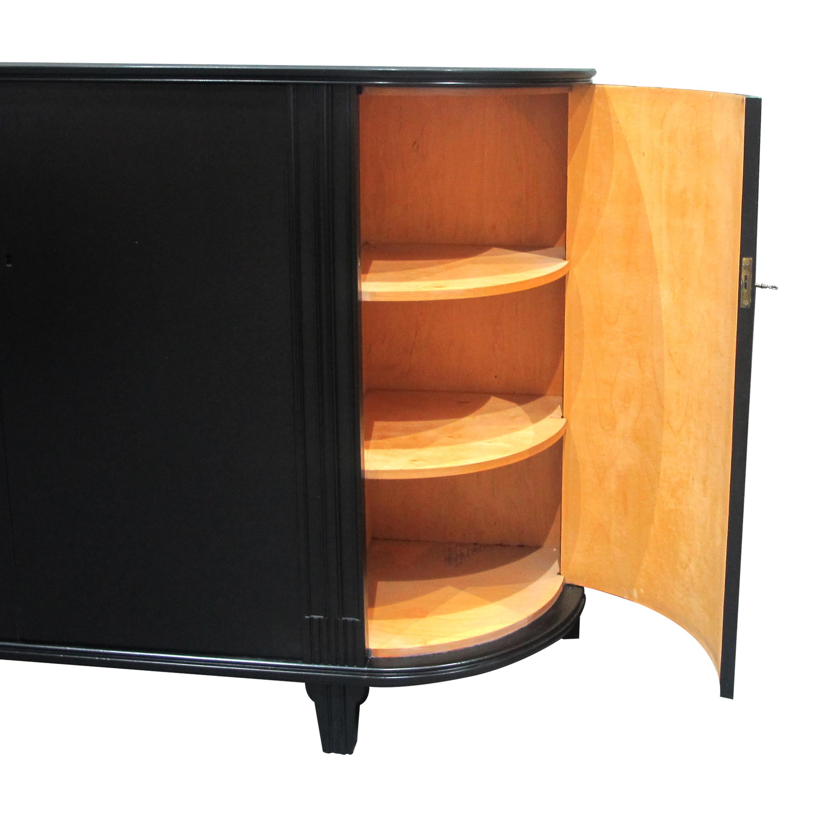 Mid-20th Century 1950s Midcentury Scandinavian Large Black Tall Bow Fronted Sideboard Credenza