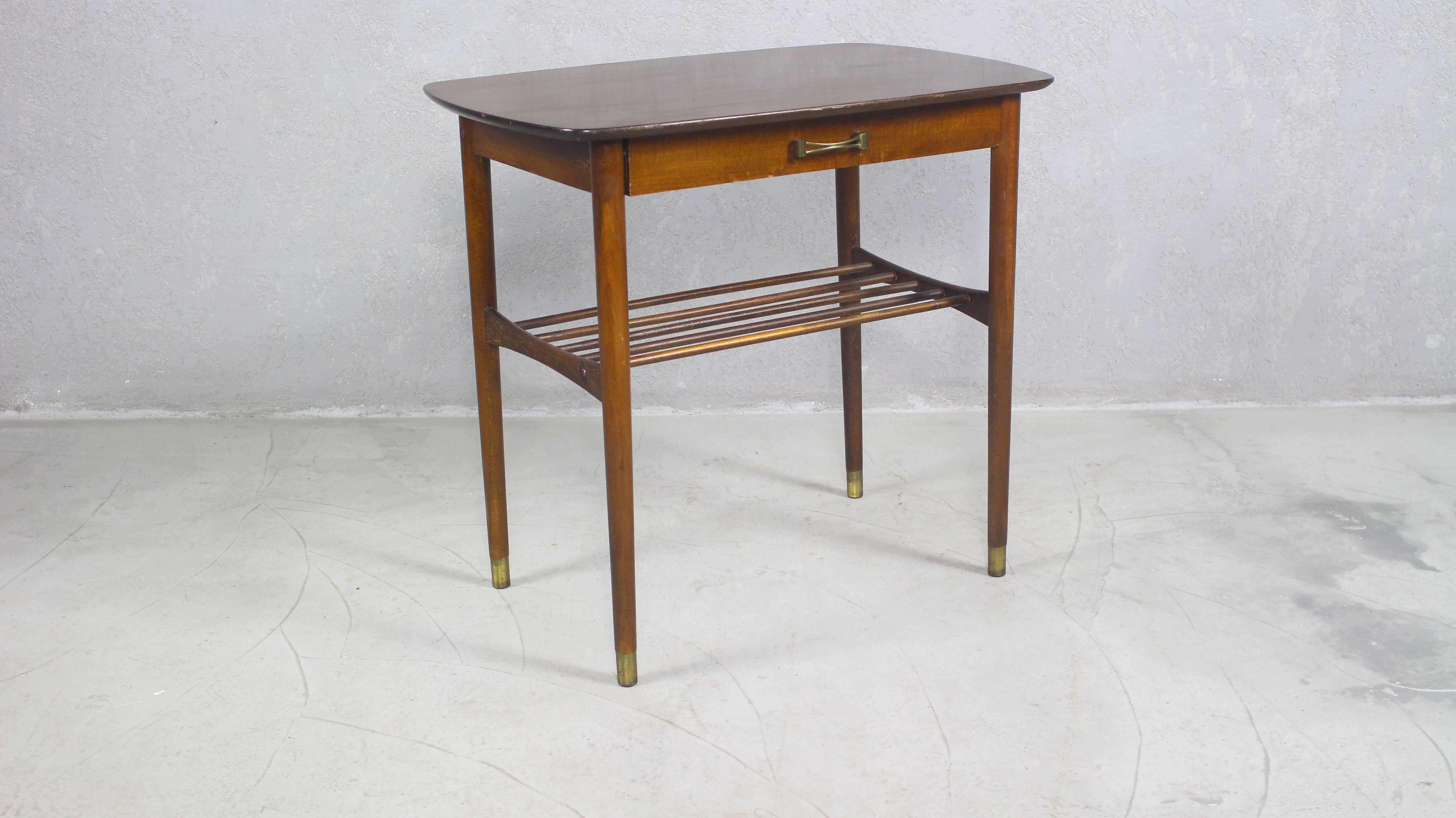 Scandinavian Modern 1950s Mid Century Side Table Or Nightstand With Brass Feet For Sale