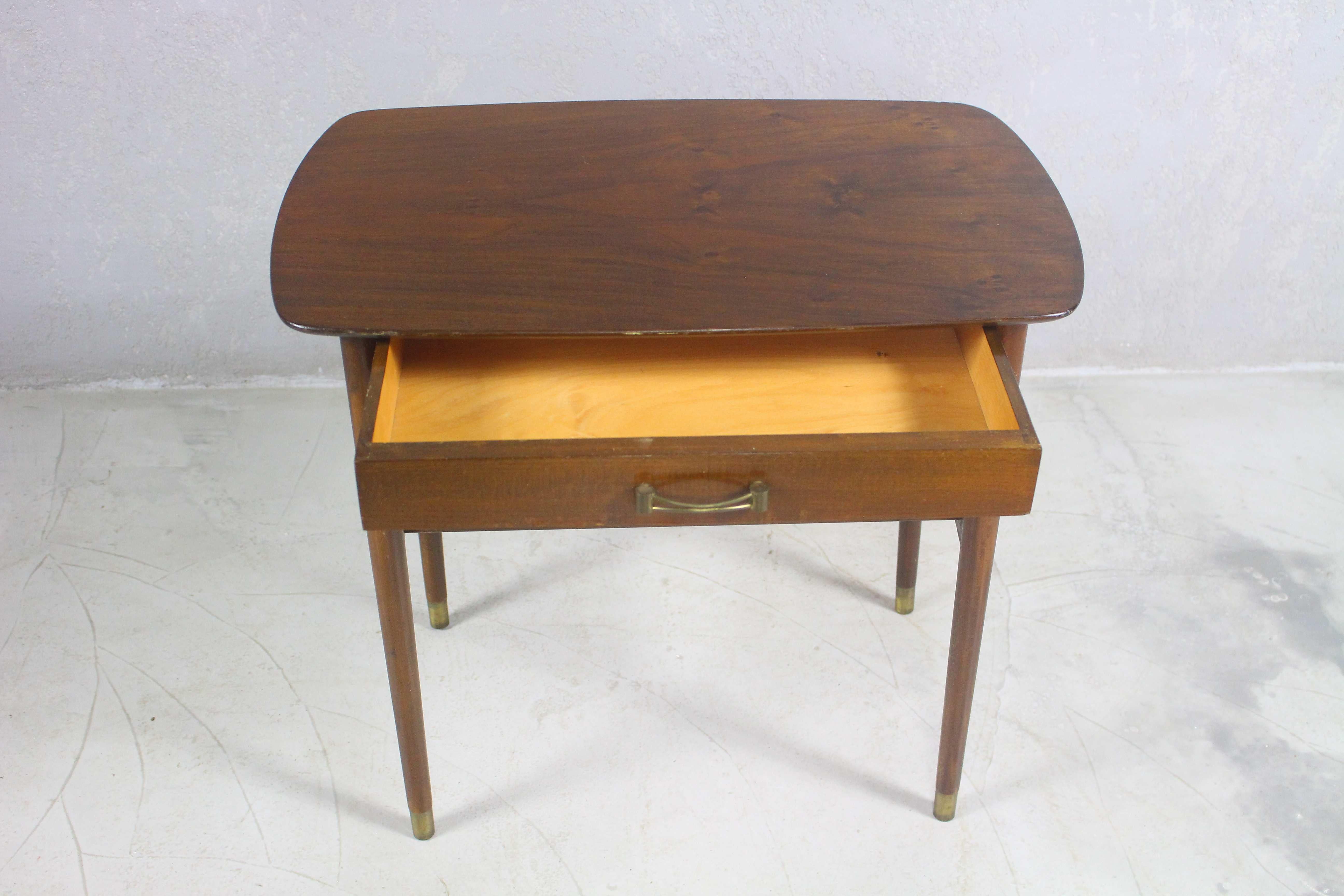Danish 1950s Mid Century Side Table Or Nightstand With Brass Feet For Sale