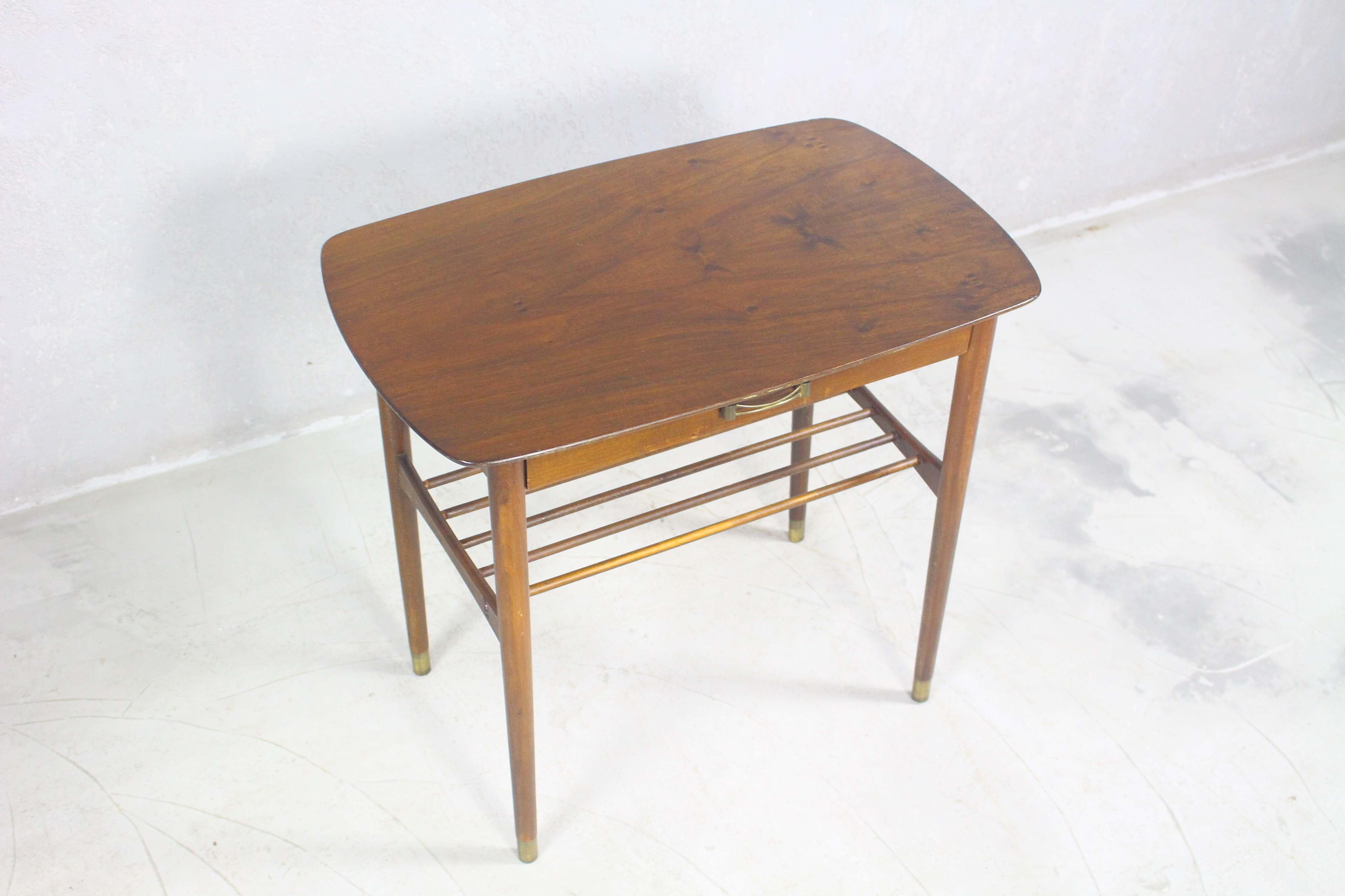 1950s Mid Century Side Table Or Nightstand With Brass Feet For Sale 1