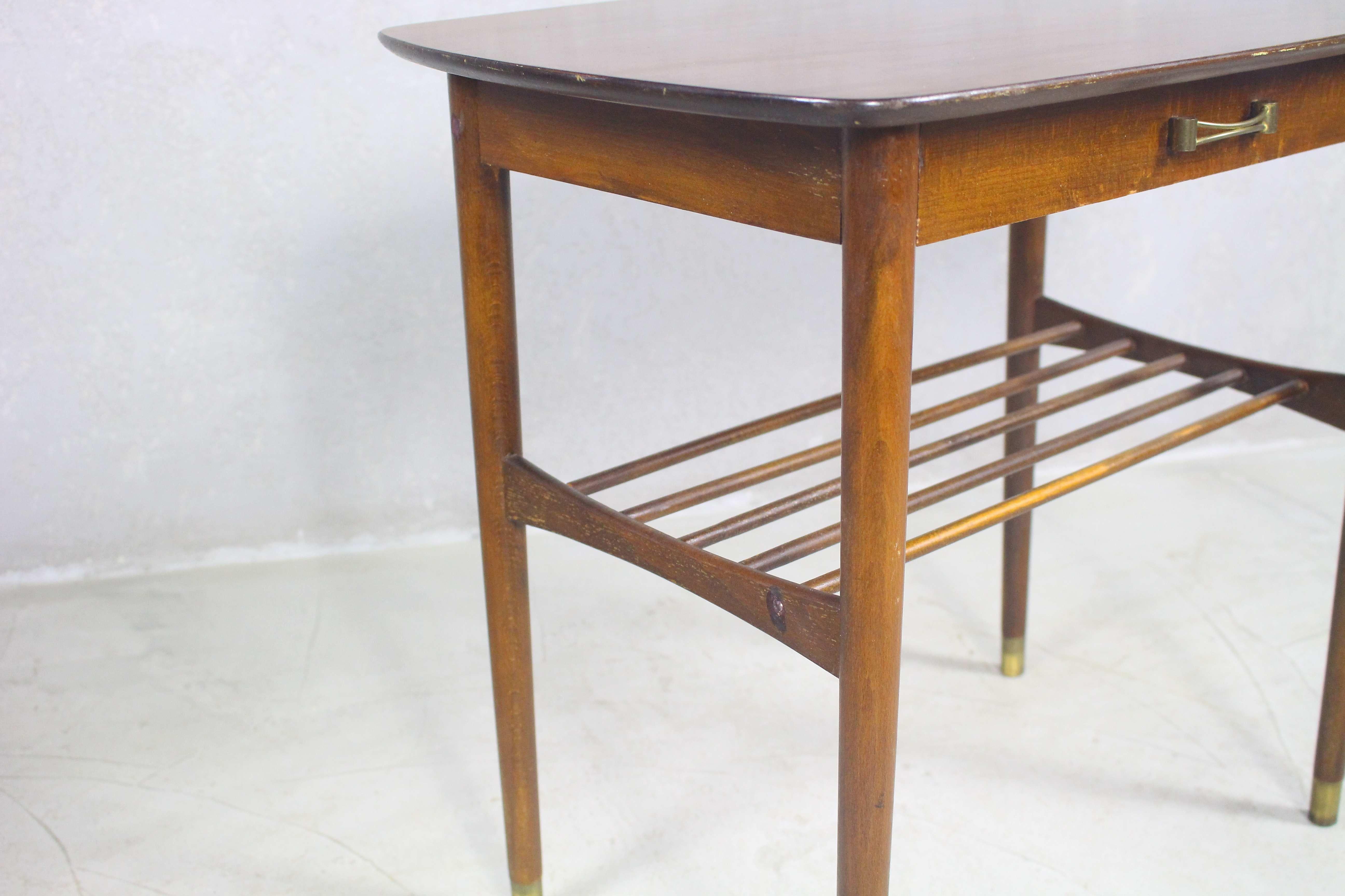1950s Mid Century Side Table Or Nightstand With Brass Feet For Sale 3