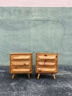 1950s Mid-Century Signed Franklin Shockey Sculpted Pine Nightstands - a Pair