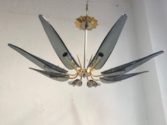 1950s Midcentury Smoked Glass Chandelier in the Manner of Max Ingrand
