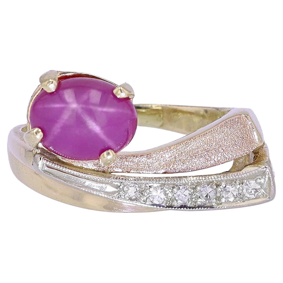 1950s Mid Century Space Age Pink Star Sapphire Cocktail Ring For Sale