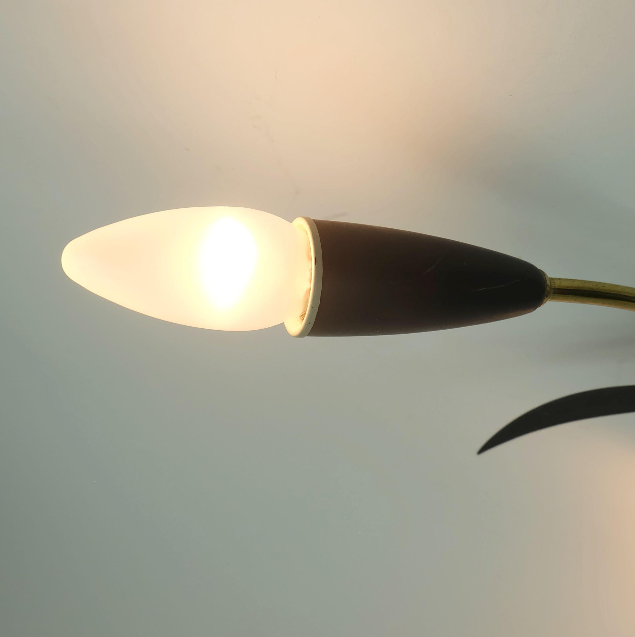 BRAS DE PLAFOND Sputnik à 3 lumières, laiton et métal gris foncé, années 50, milieu du siècle dernier en vente 4