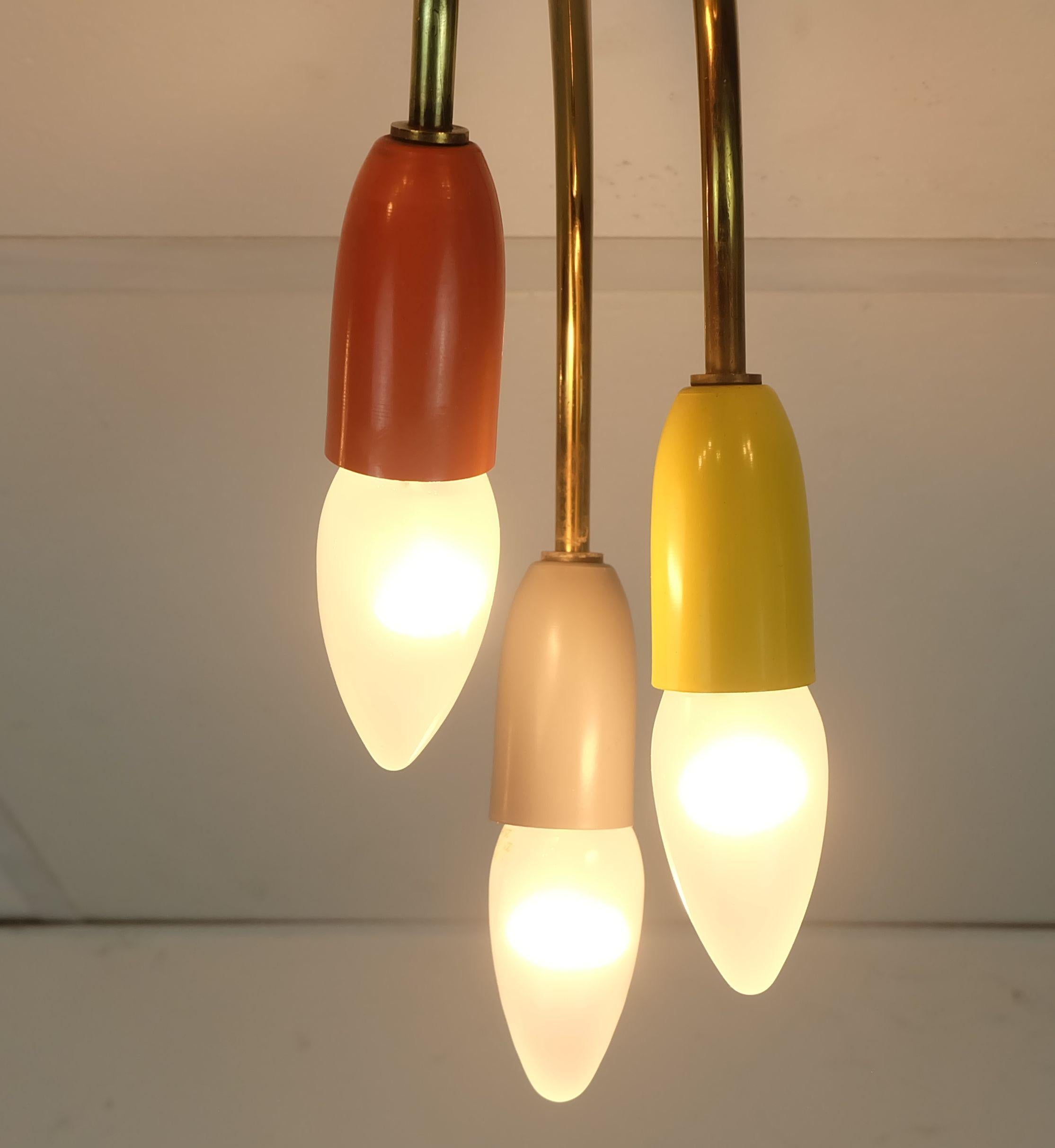 1950s mid century sputnik spider 9-light CEILING LAMP chandelier brass metal For Sale 4