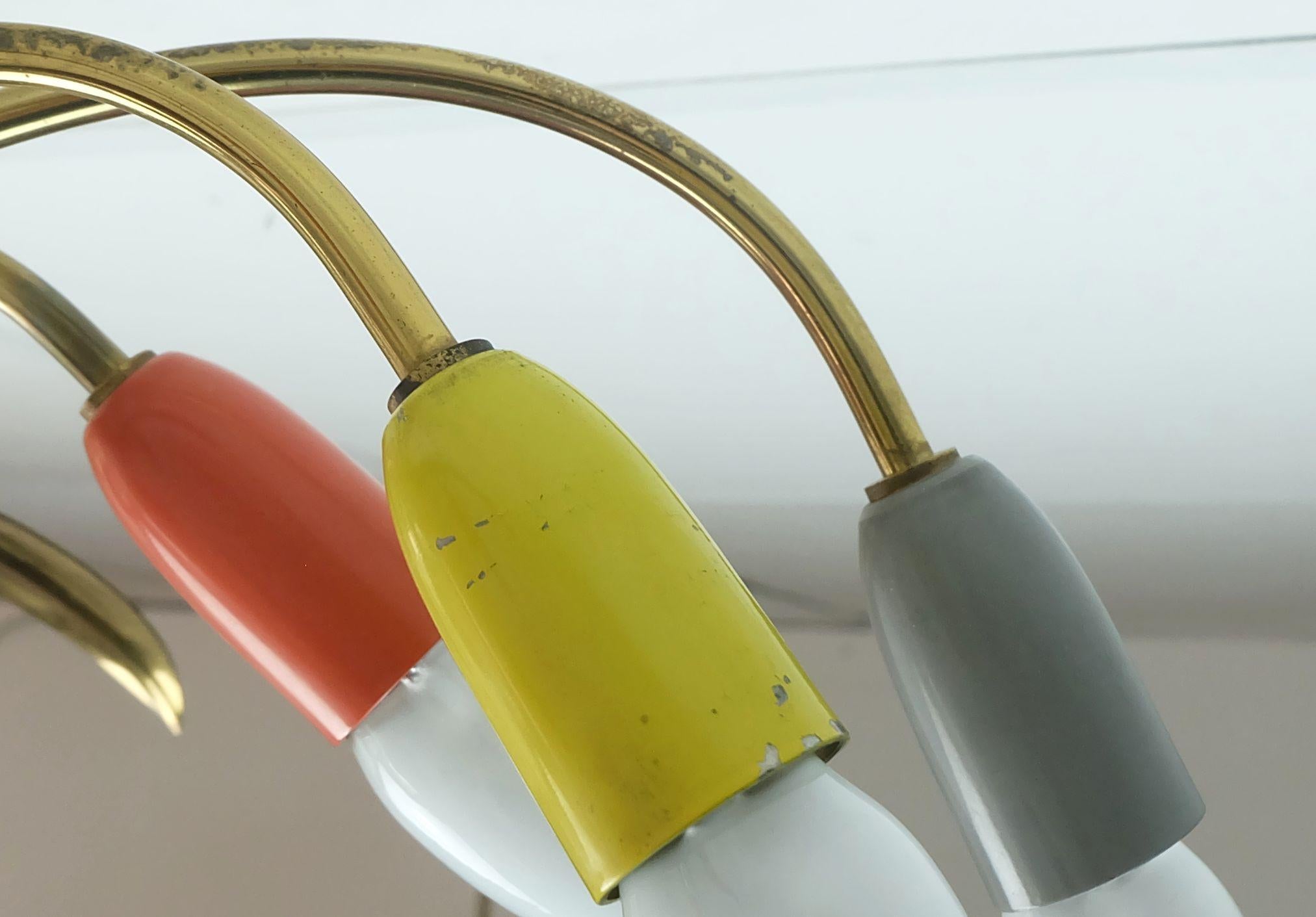 1950s mid century sputnik spider 9-light CEILING LAMP chandelier brass metal In Good Condition For Sale In Mannheim, DE
