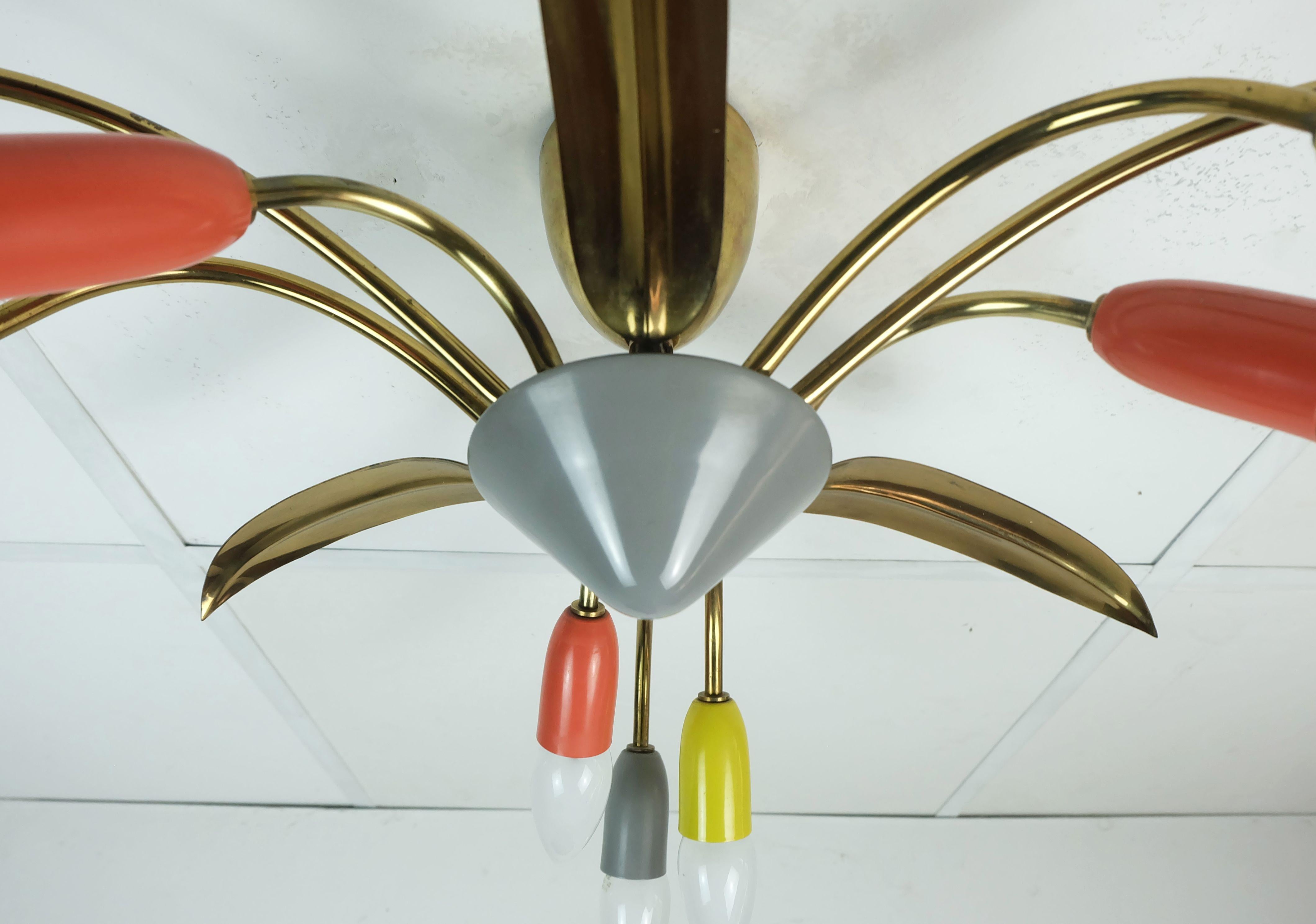 1950s mid century sputnik spider 9-light CEILING LAMP chandelier brass metal For Sale 1