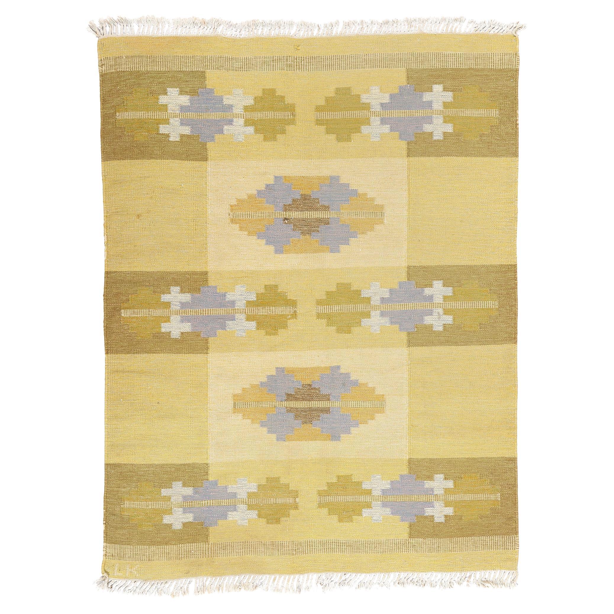 1950's Mid-Century Swedish Scandinavian Röllakan, Signed LK