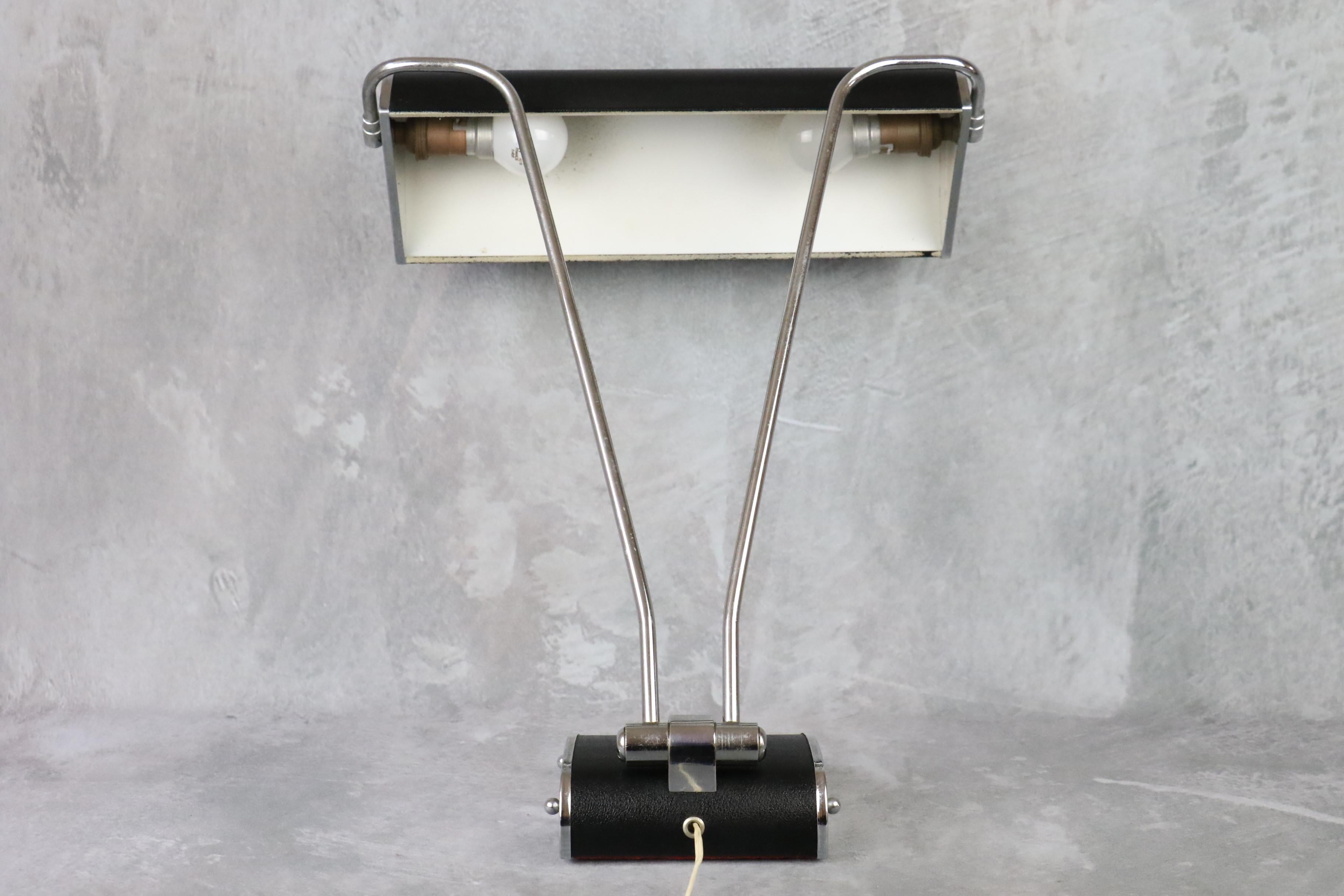Metal 1950s Mid-century table lamp by Eileen Gray, JUMO, France. 