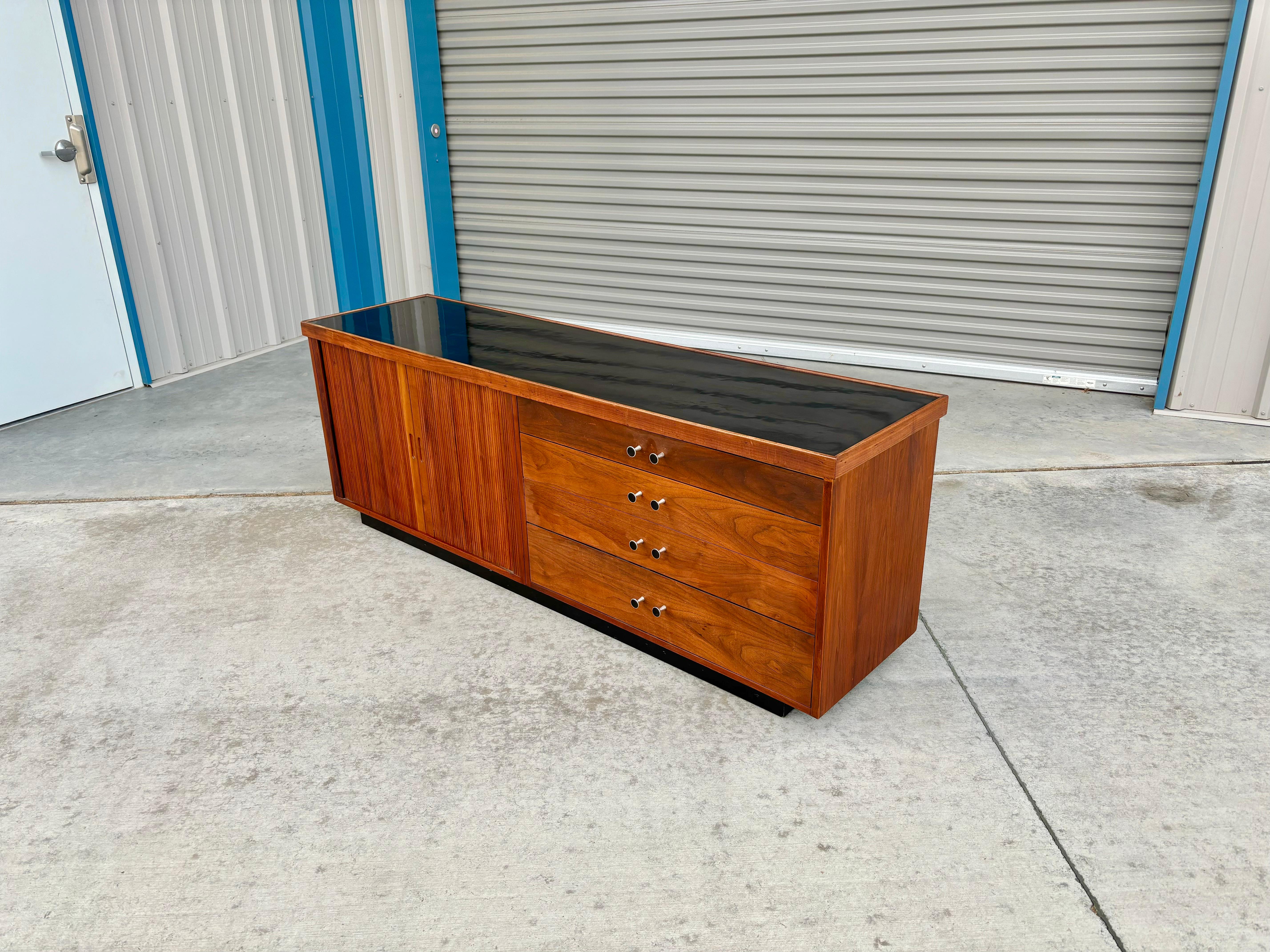 Walnut 1950s Mid Century Tambour Door Credenza by Glenn of California