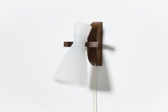 1950s Mid-Century Teak and Milk Glass Diabolo Wall Sconce