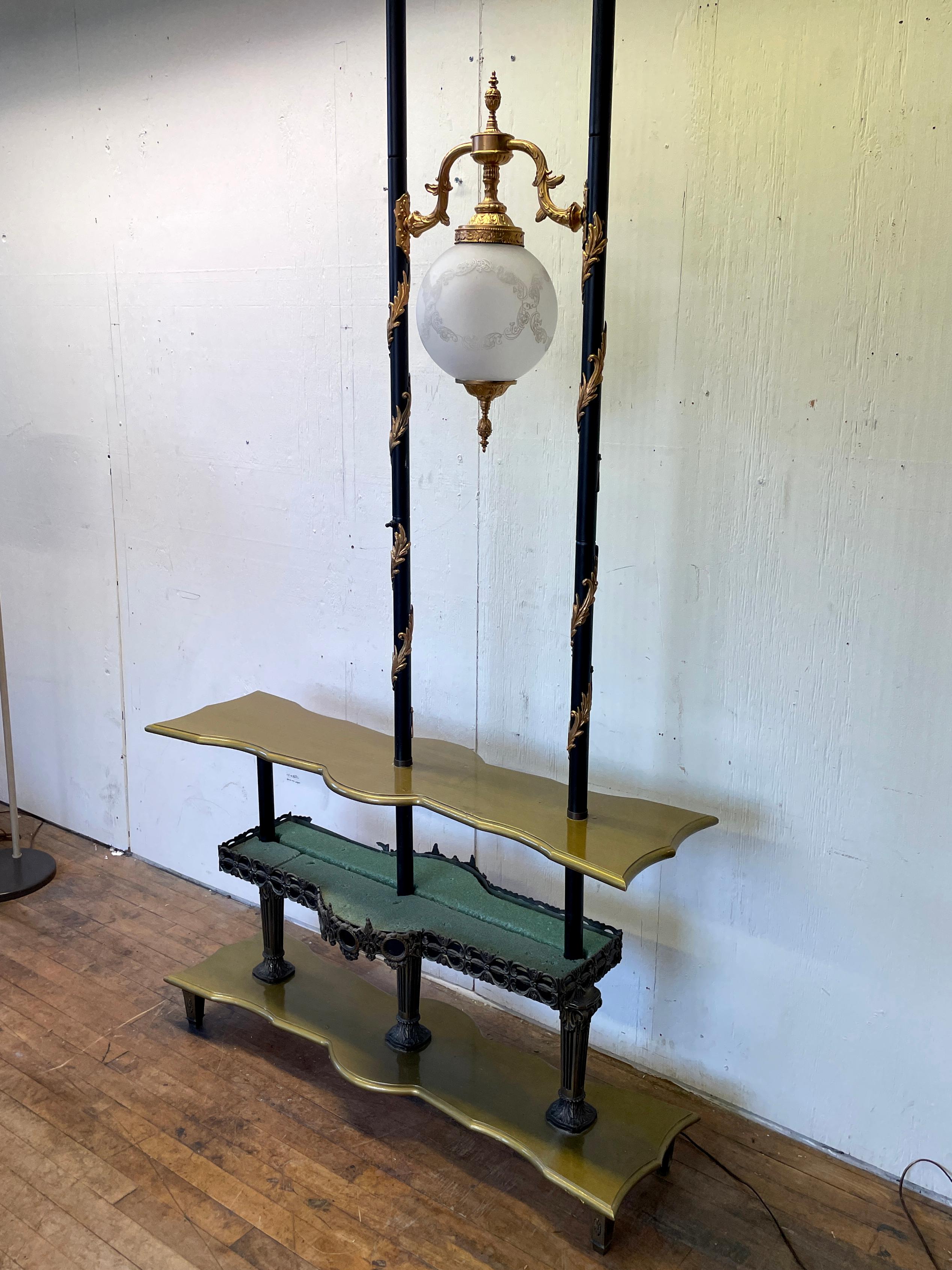 Hollywood Regency 1950s Midcentury Tension Pole Entryway Table with Lamp