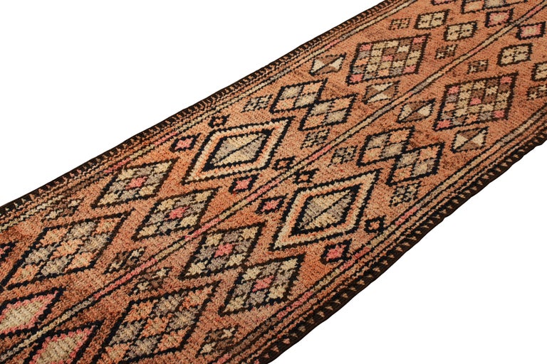 1950s Midcentury Turkish Rug Beige Pink Runner Geometric Pattern by Rug ...