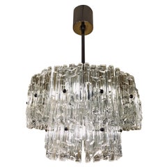 1950s Midcentury Two-Tiered Austrian Kalmar Textured Iced-Glass Chandelier