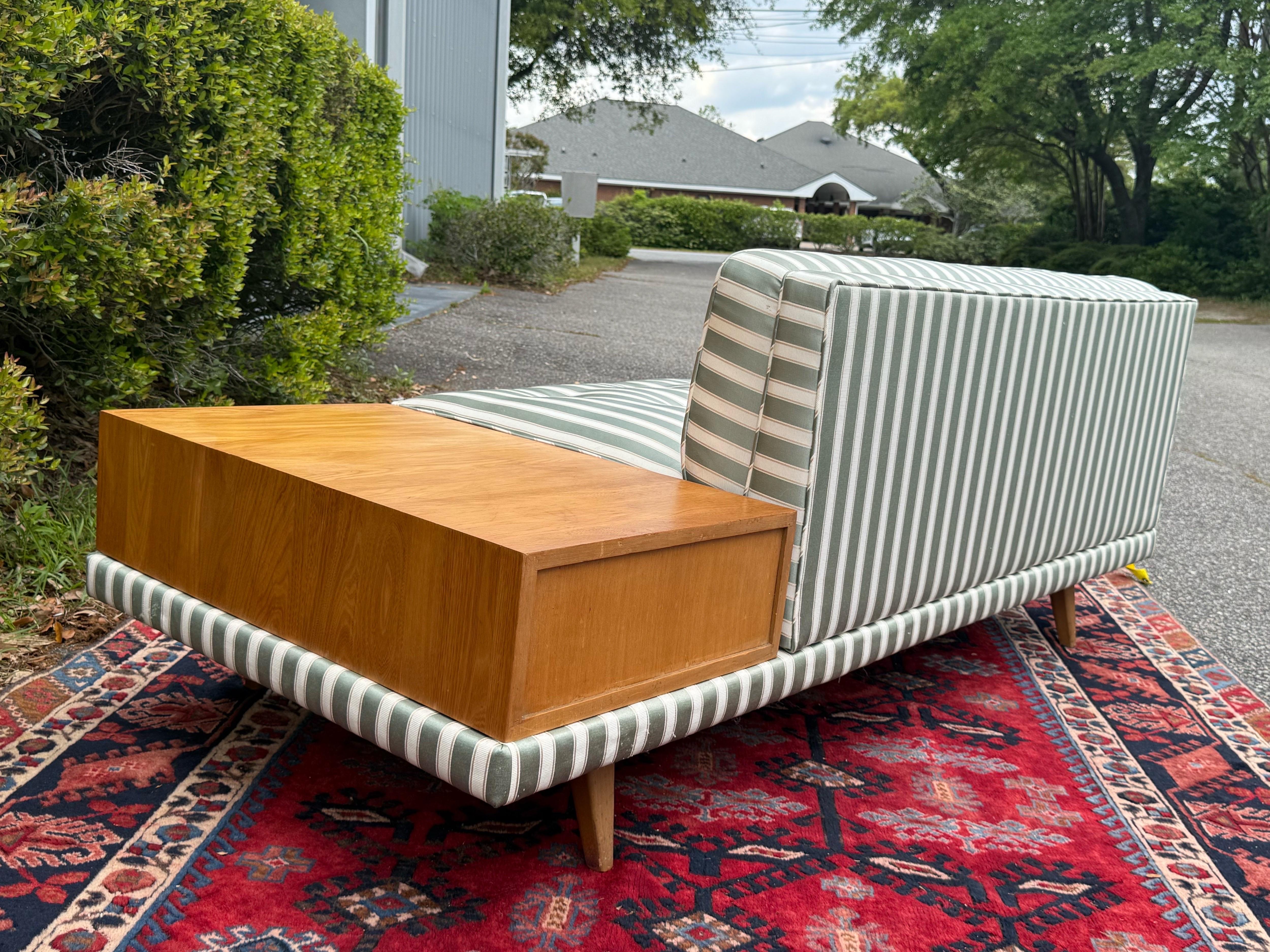 1950s Mid-Century Upholstered Chaise With Attached Table For Sale 7