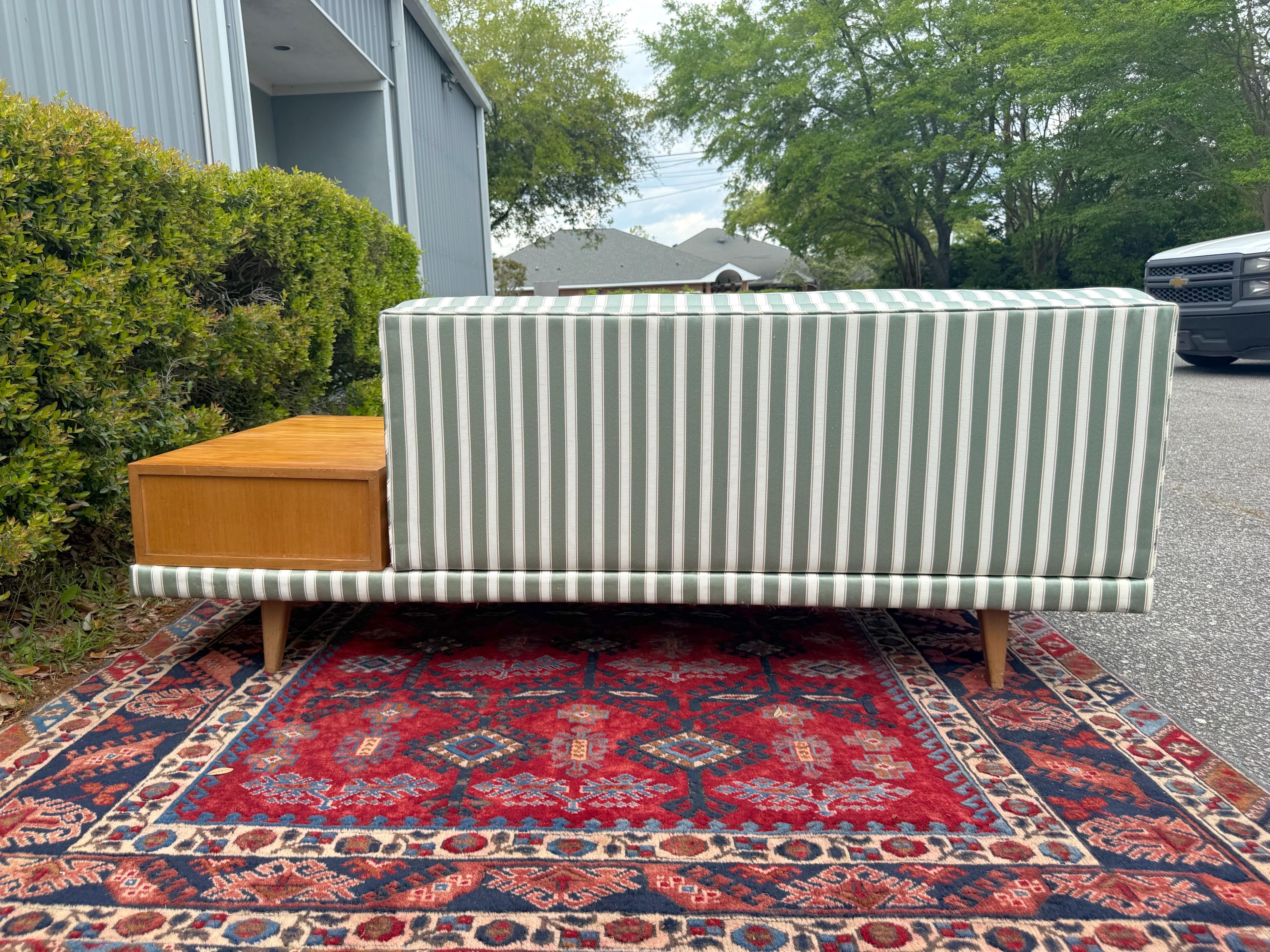 1950s Mid-Century Upholstered Chaise With Attached Table For Sale 9