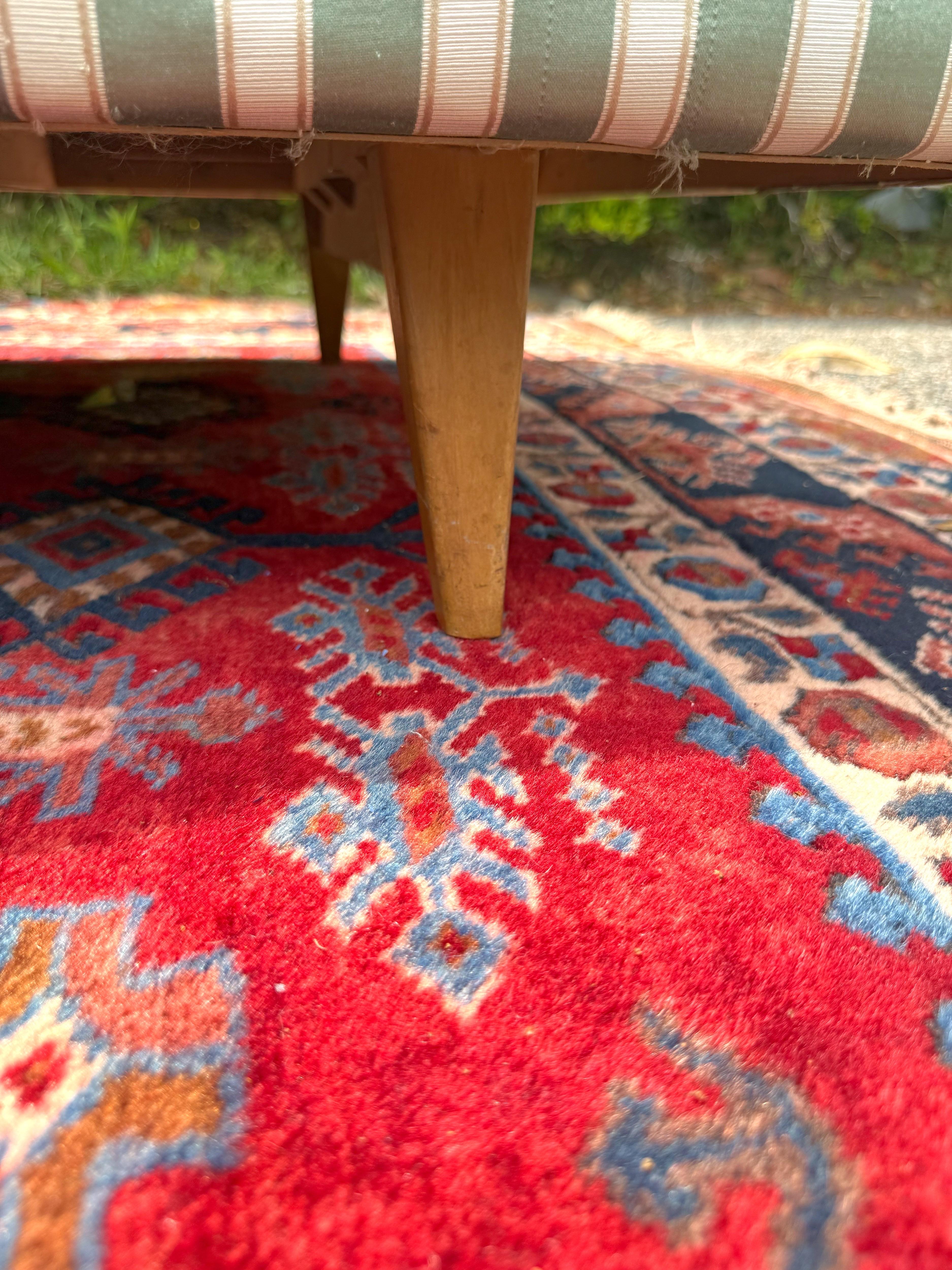 Silk 1950s Mid-Century Upholstered Chaise With Attached Table For Sale