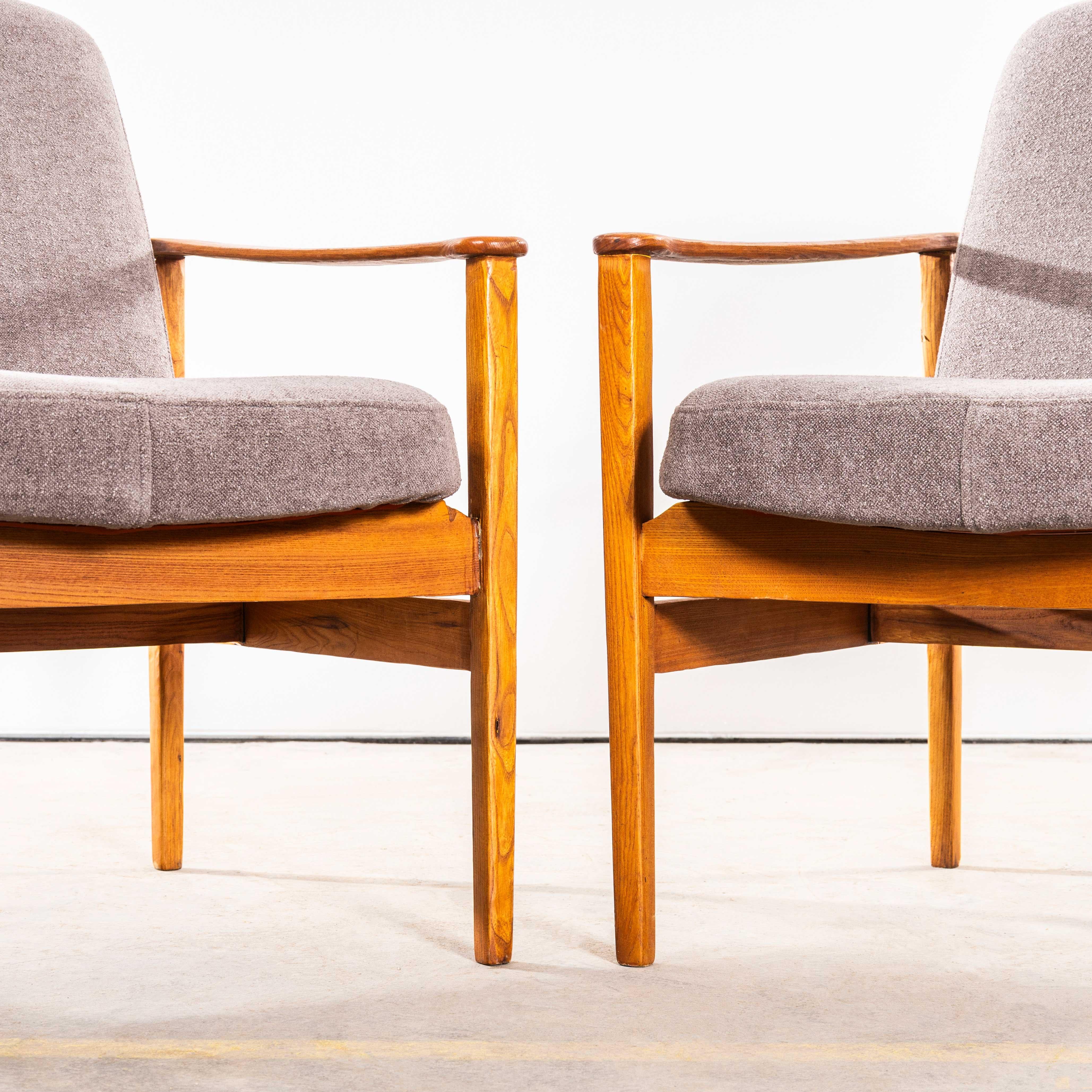 Textile Fauteuils en coton brossé gris des années 50 avec accoudoirs droits en vente
