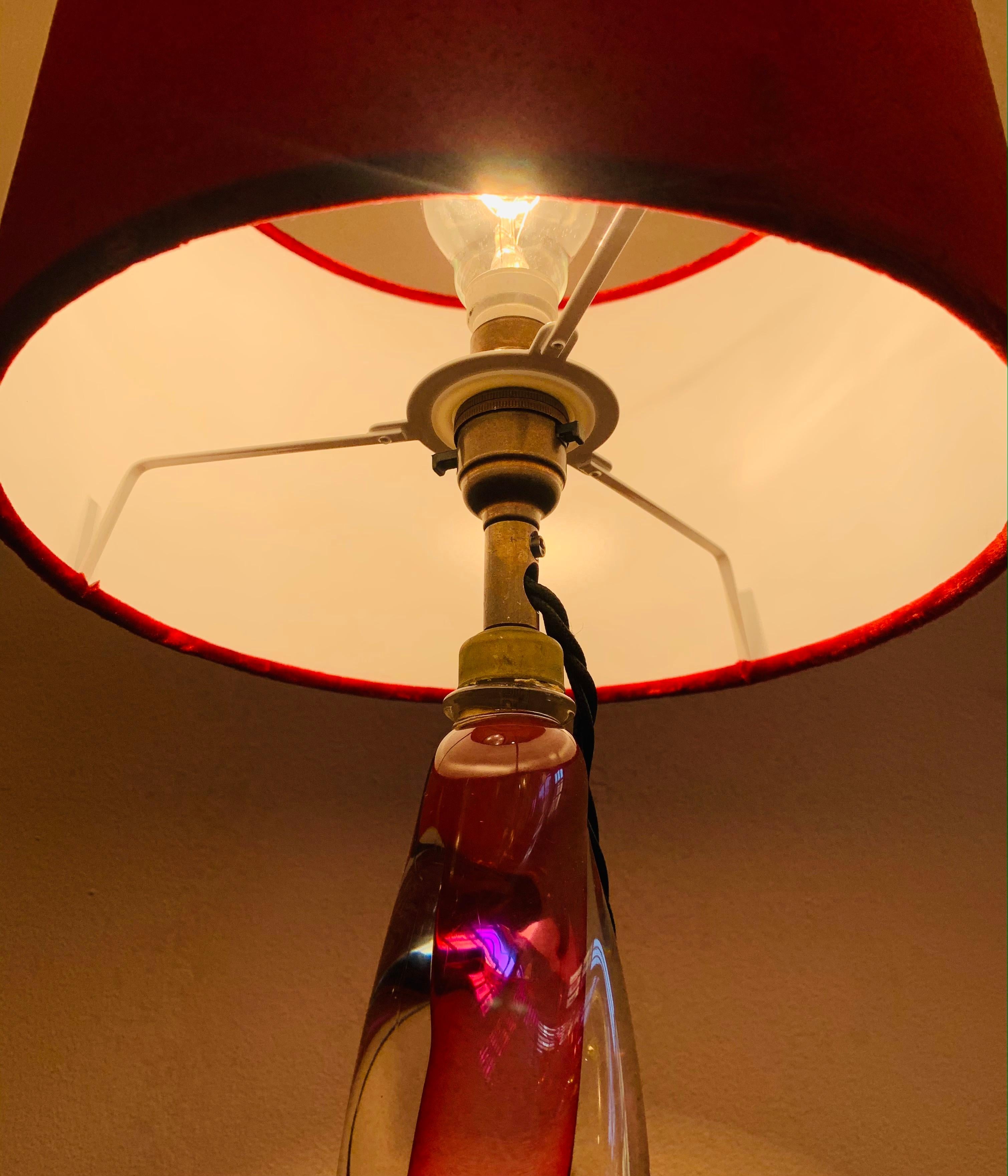 20th Century 1950s Midcentury Val St Lambert Twisted Pink and Clear Glass Lamp Base Inc Shade