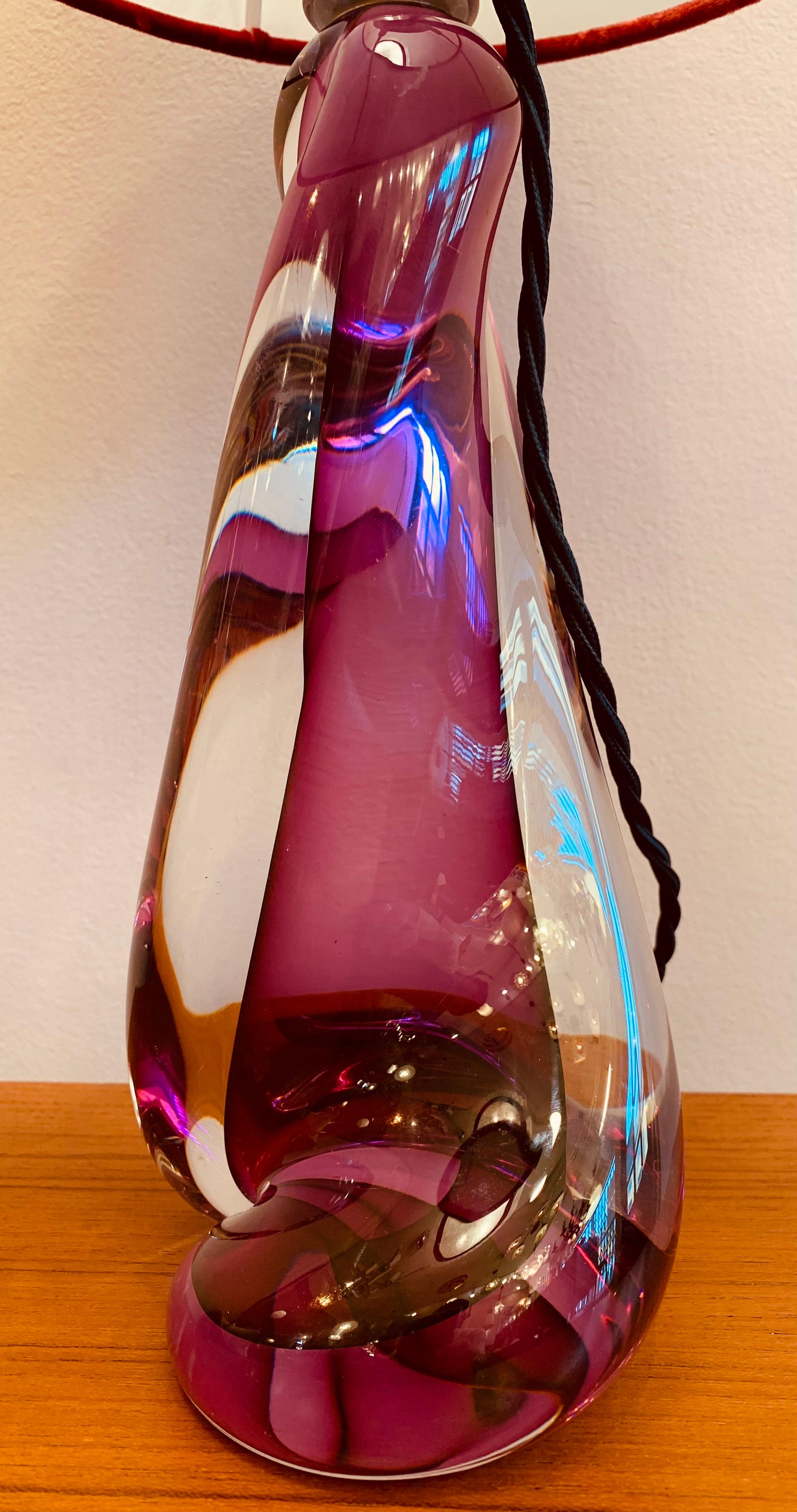 1950s Midcentury Val St Lambert Twisted Purple Glass Lamp Base Inc Shade 5